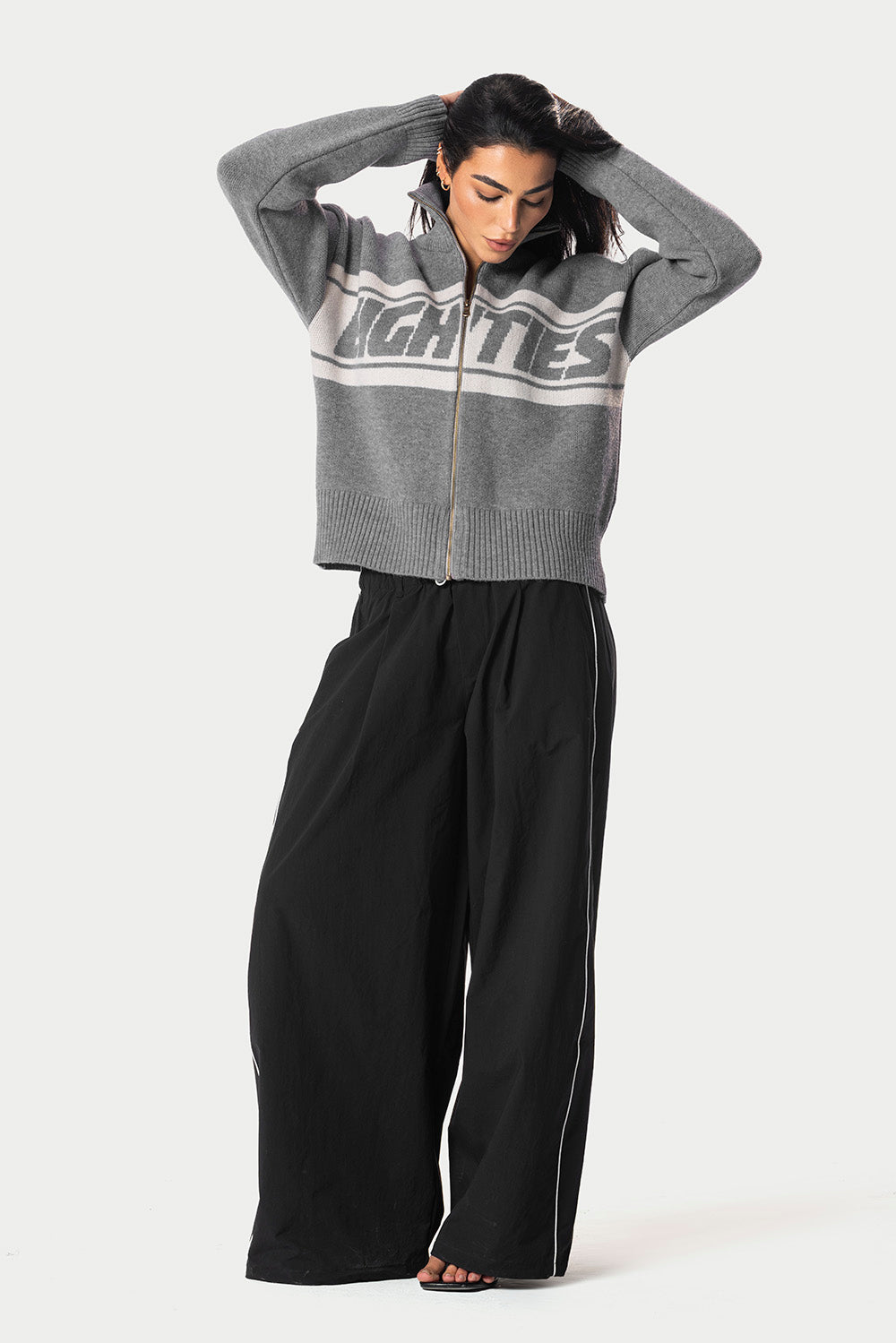 Eighties Zip Up knitted Sweater – Grey – photo 10