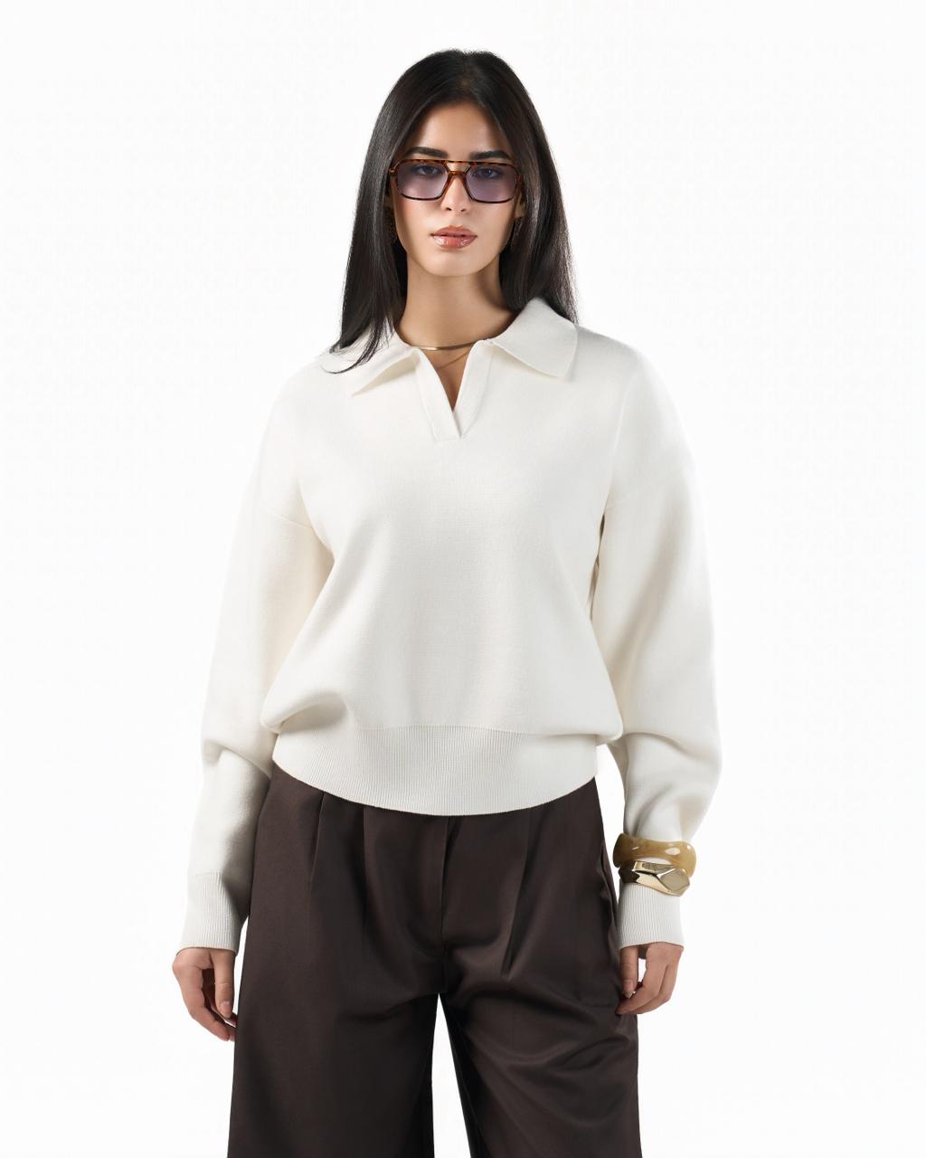 Knitted polo - off white