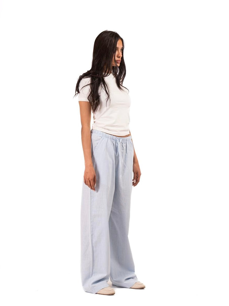 Wide Leg Linen Trousers -Babyblue