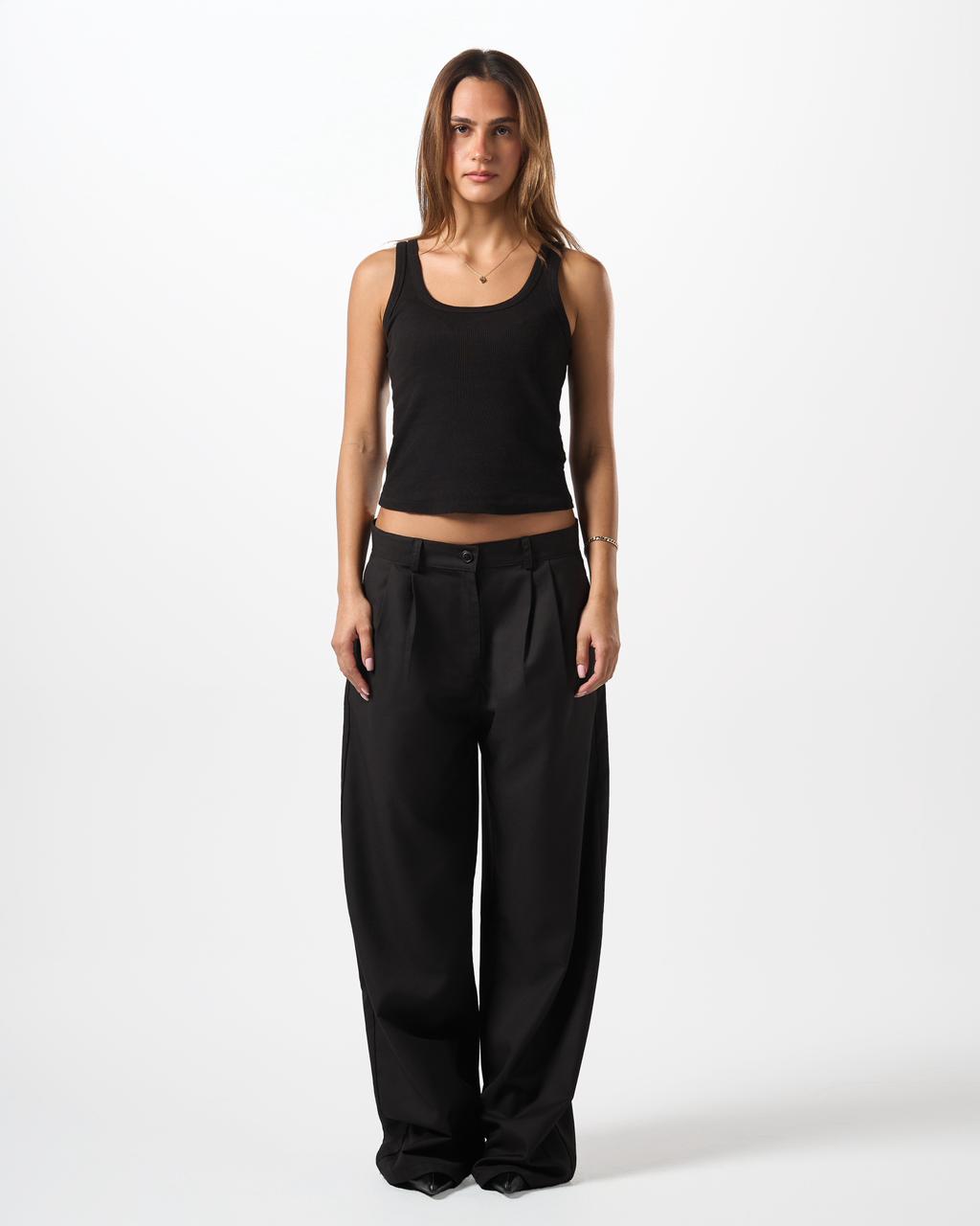 Wide Leg Tailored Pants-Black