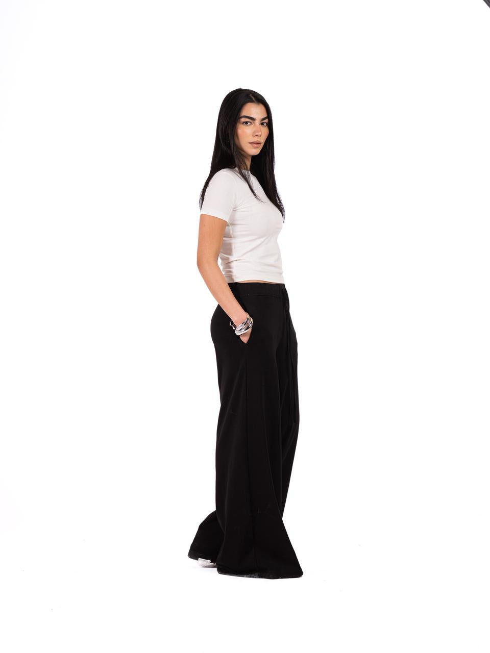 Relaxed Wide Leg Pants -Black