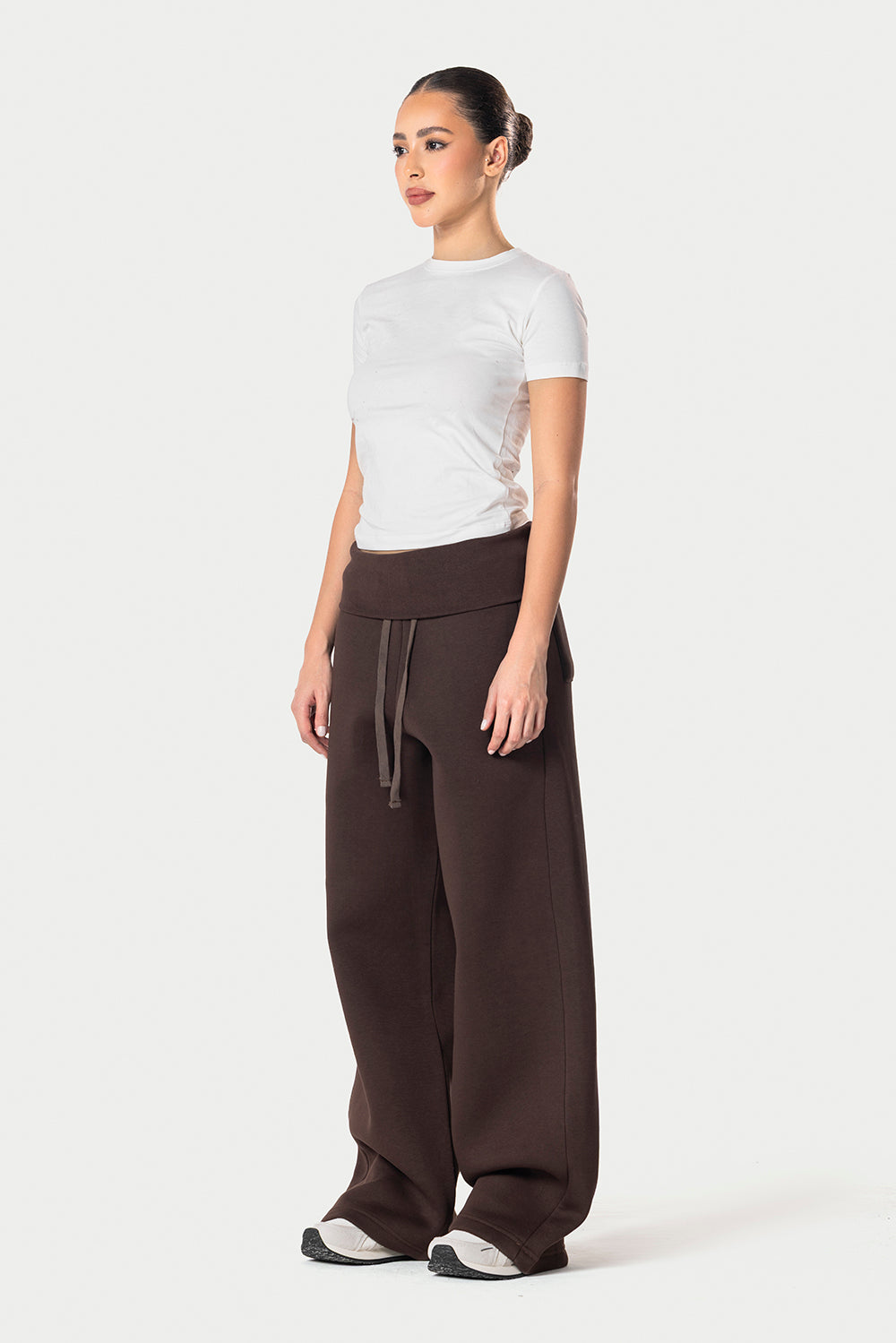 Fold Over Wide Leg Sweatpants – Brown – photo 3