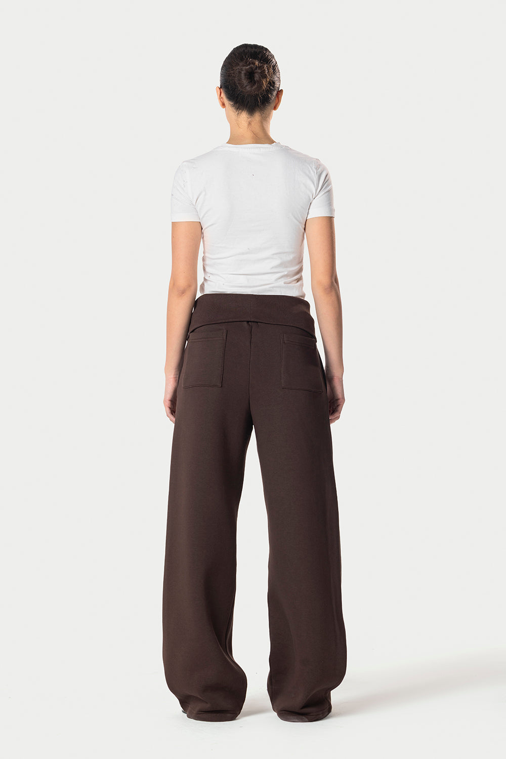 Fold Over Wide Leg Sweatpants – Brown – photo 4