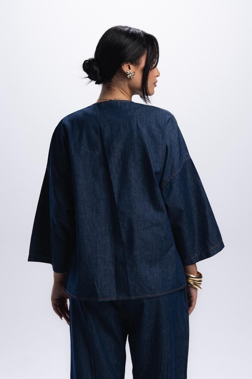Front Tie Denim Shirt - Blue Raw