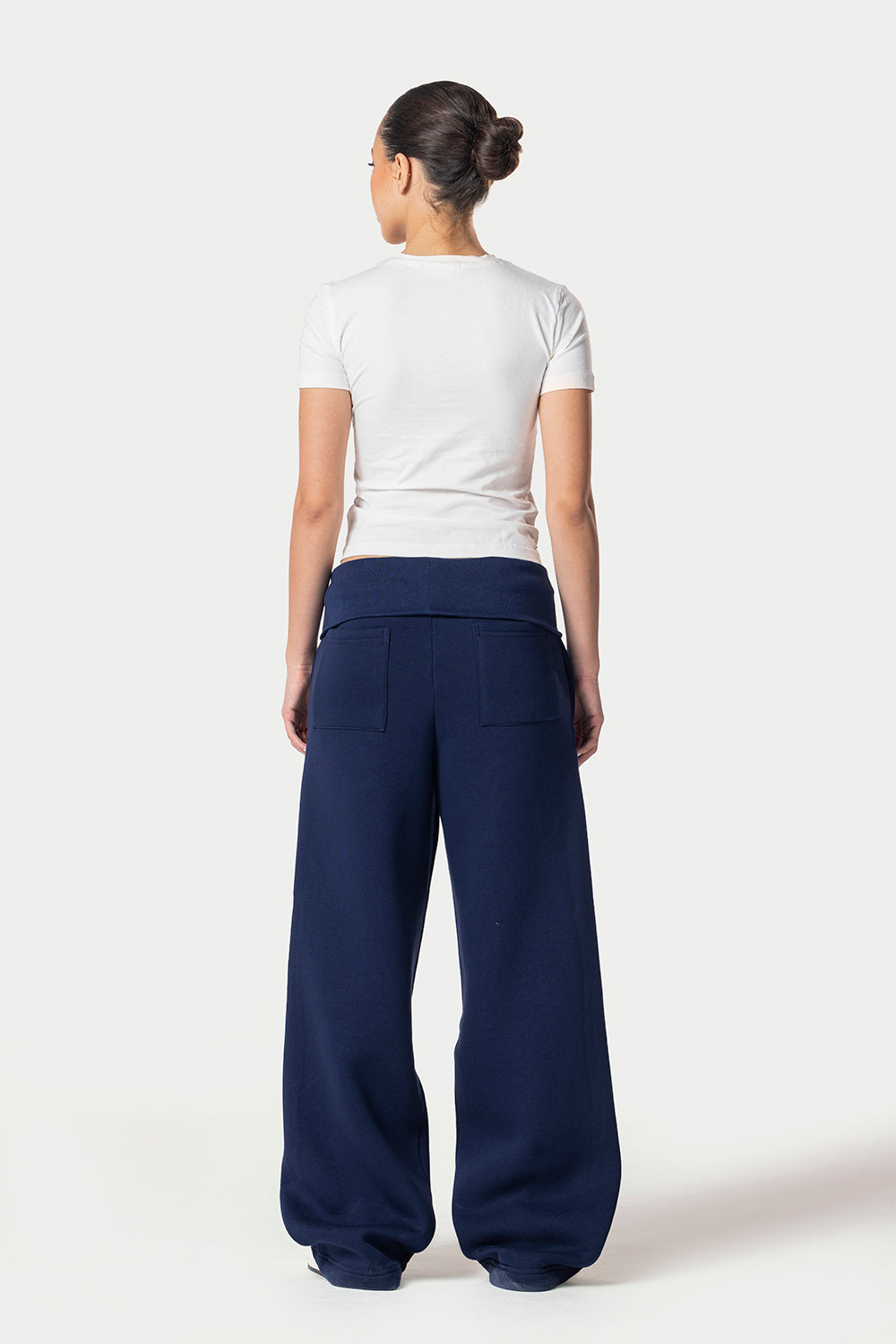Fold Over Wide Leg Sweatpants – Navy blue – photo 4