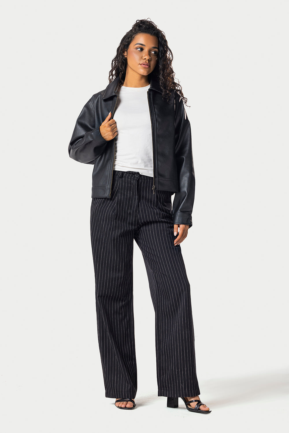 Cropped Leather Jacket – Black – photo 8