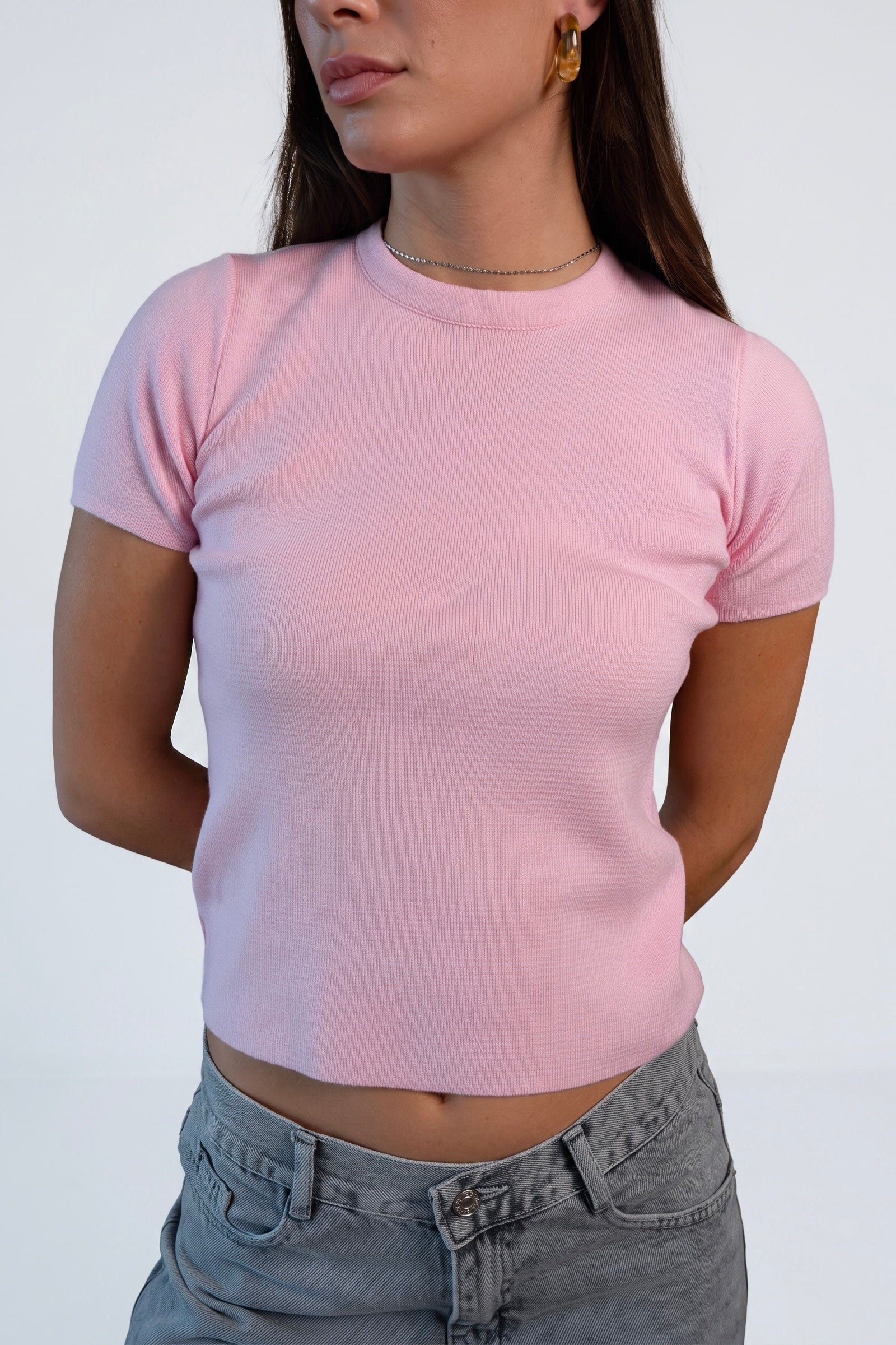 Soft Touch Round Knit Top - Pastel Pink