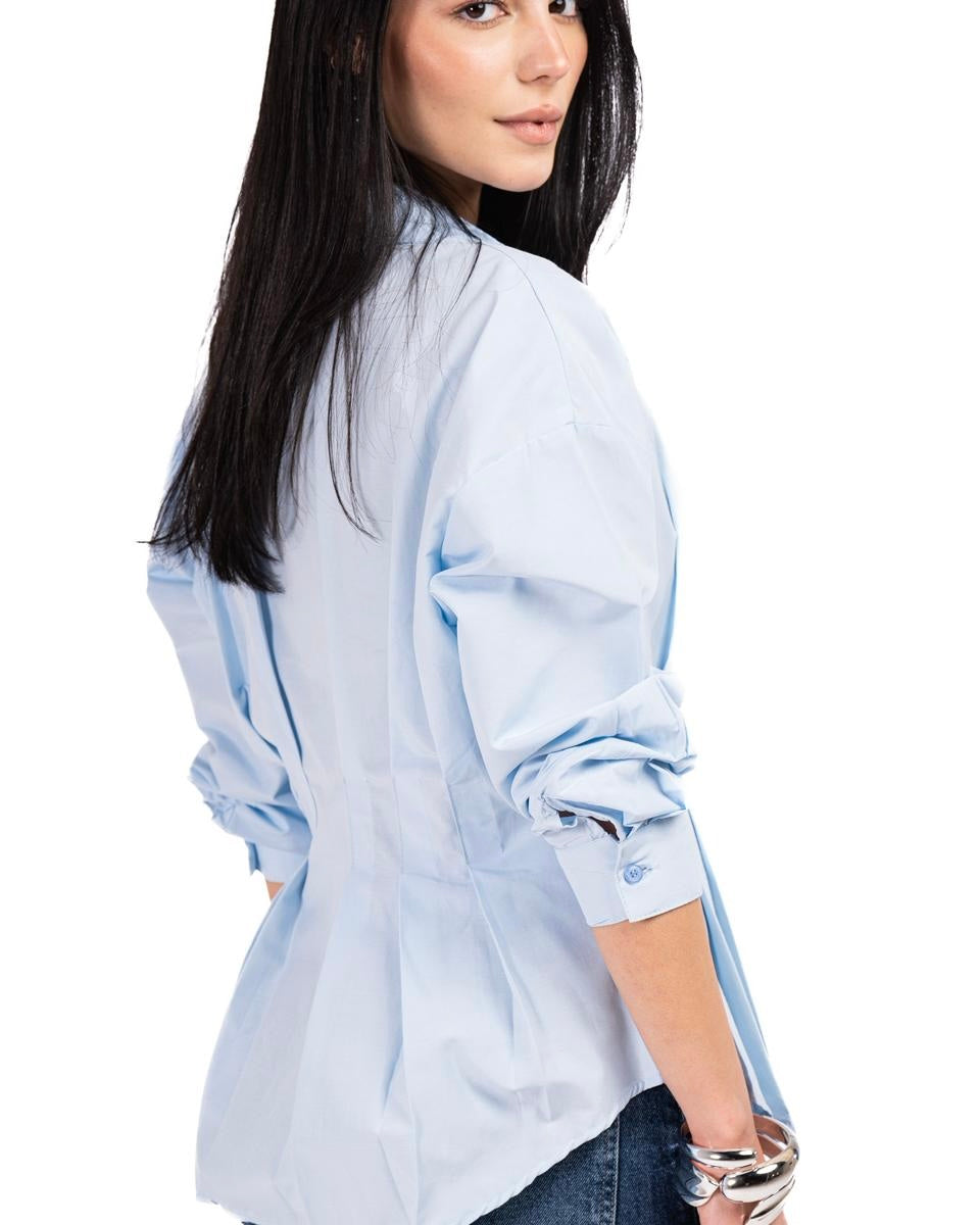 Poplin Pleated Shirt - Baby blue