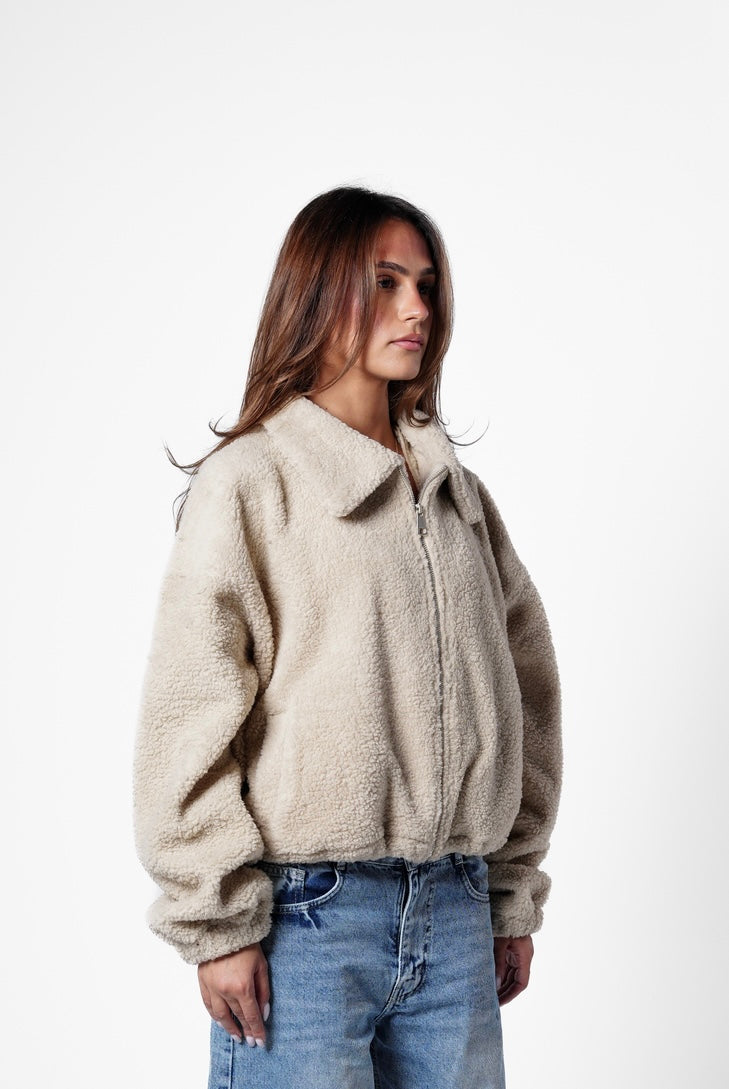 Fur bomber jacket - beige