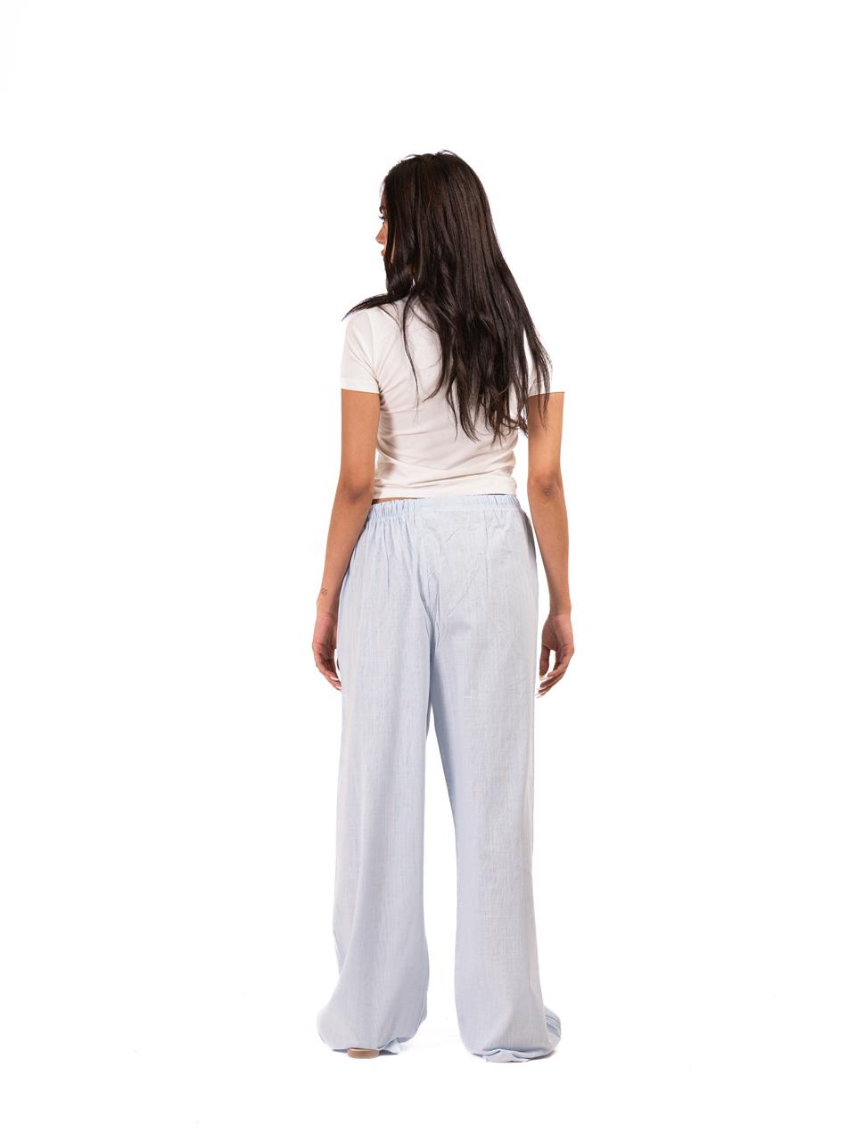 Wide Leg Linen Trousers -Babyblue