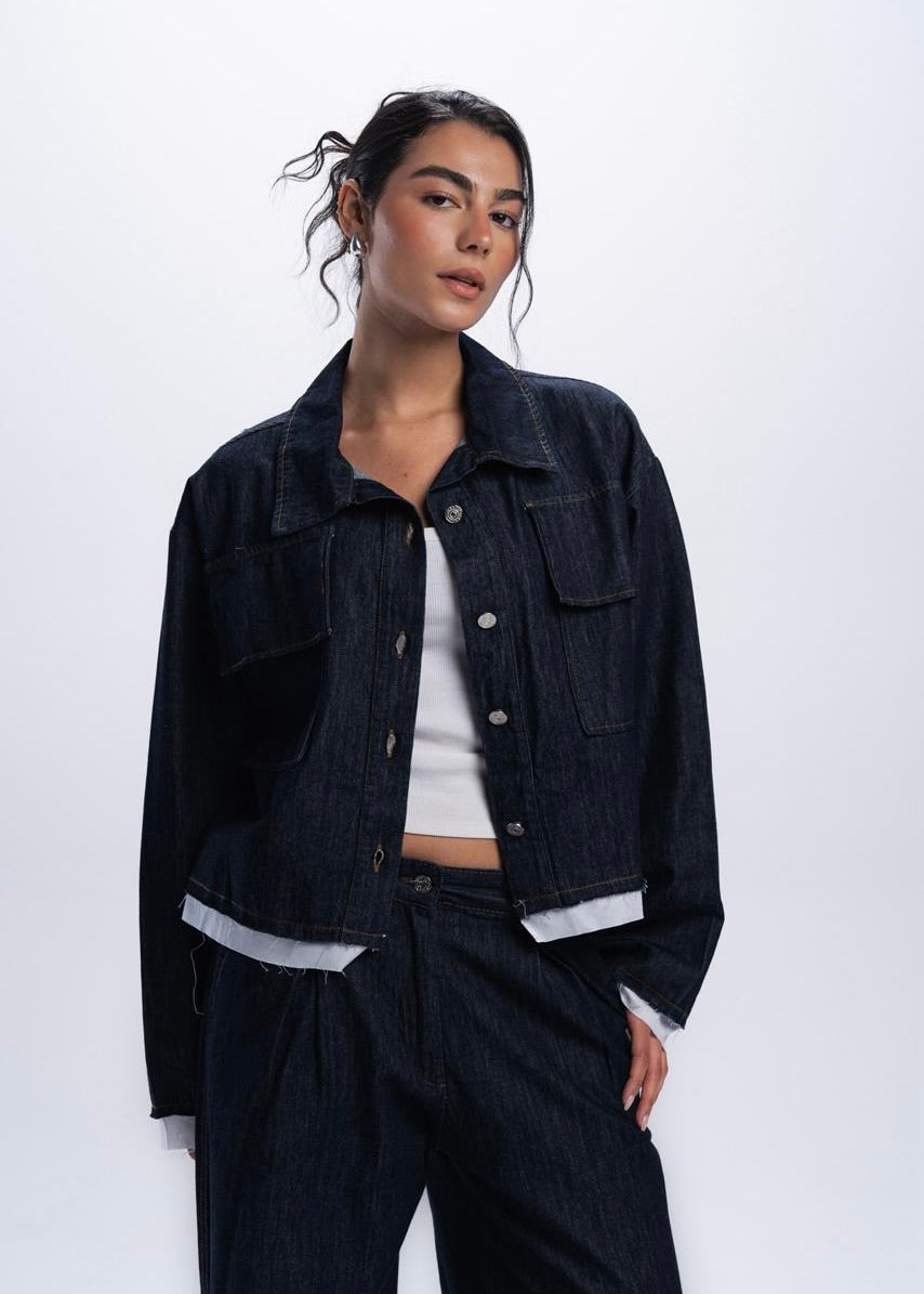Denim Shirt with unfinished Poplin