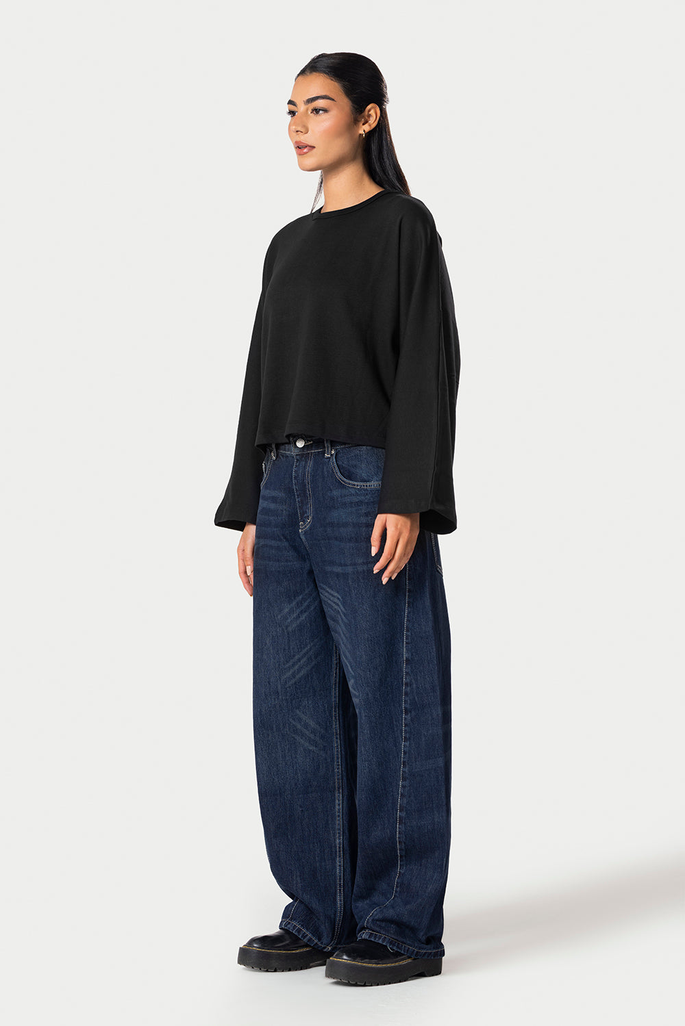 Wide Sleeve Cotton Tee – Black – photo 7