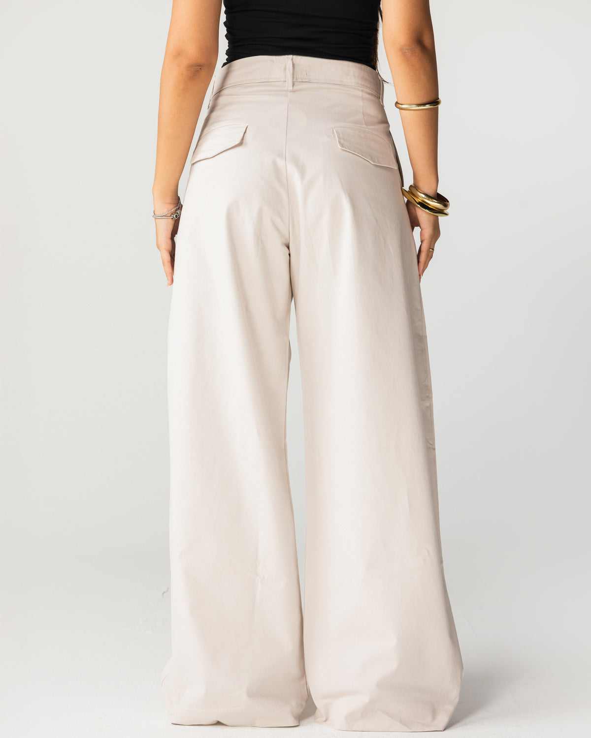Pleated Gabardine Trousers - Beige