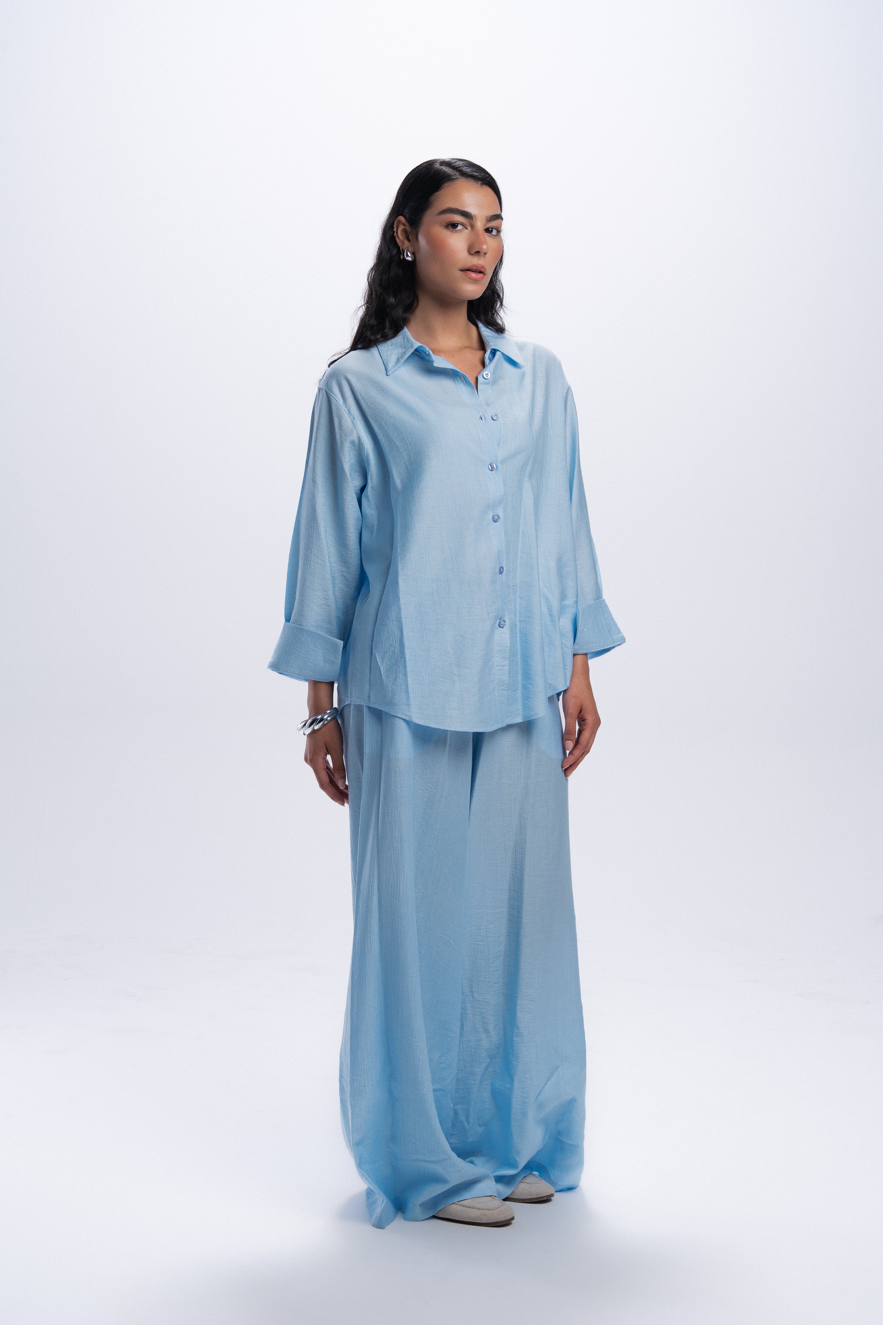 Crinkle Linen Chemise - Baby Blue
