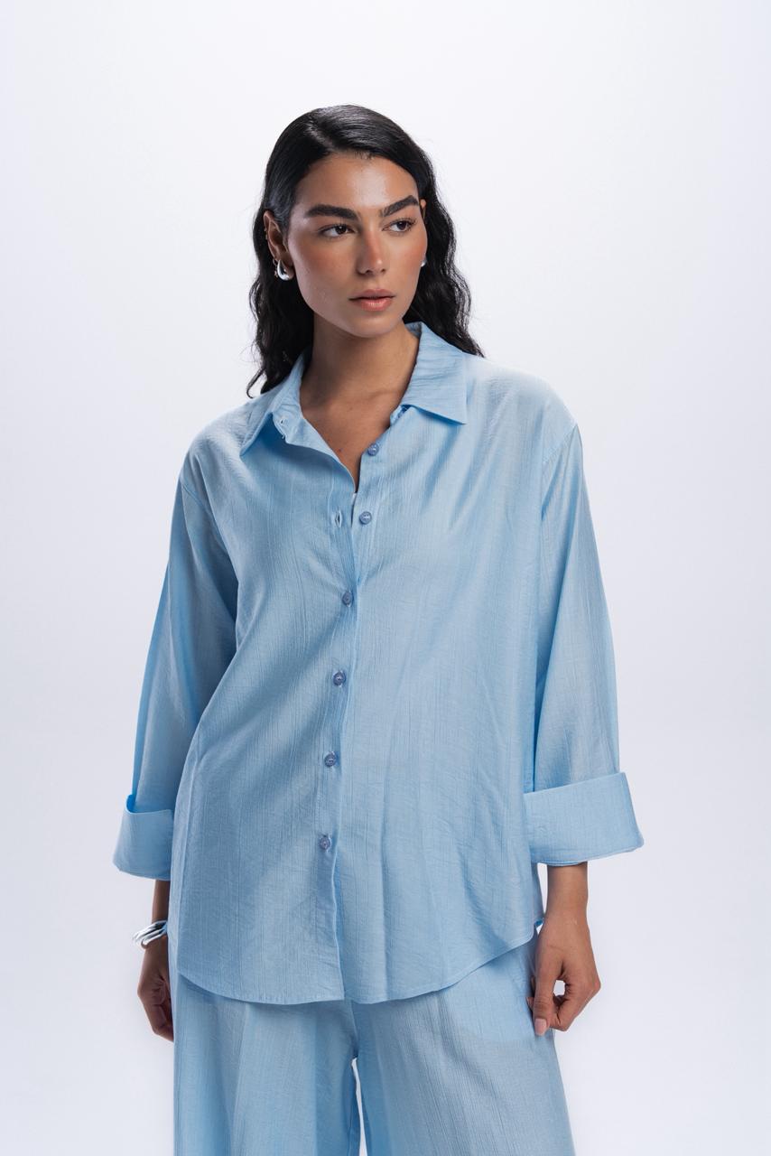 Crinkle Linen Chemise - Baby Blue