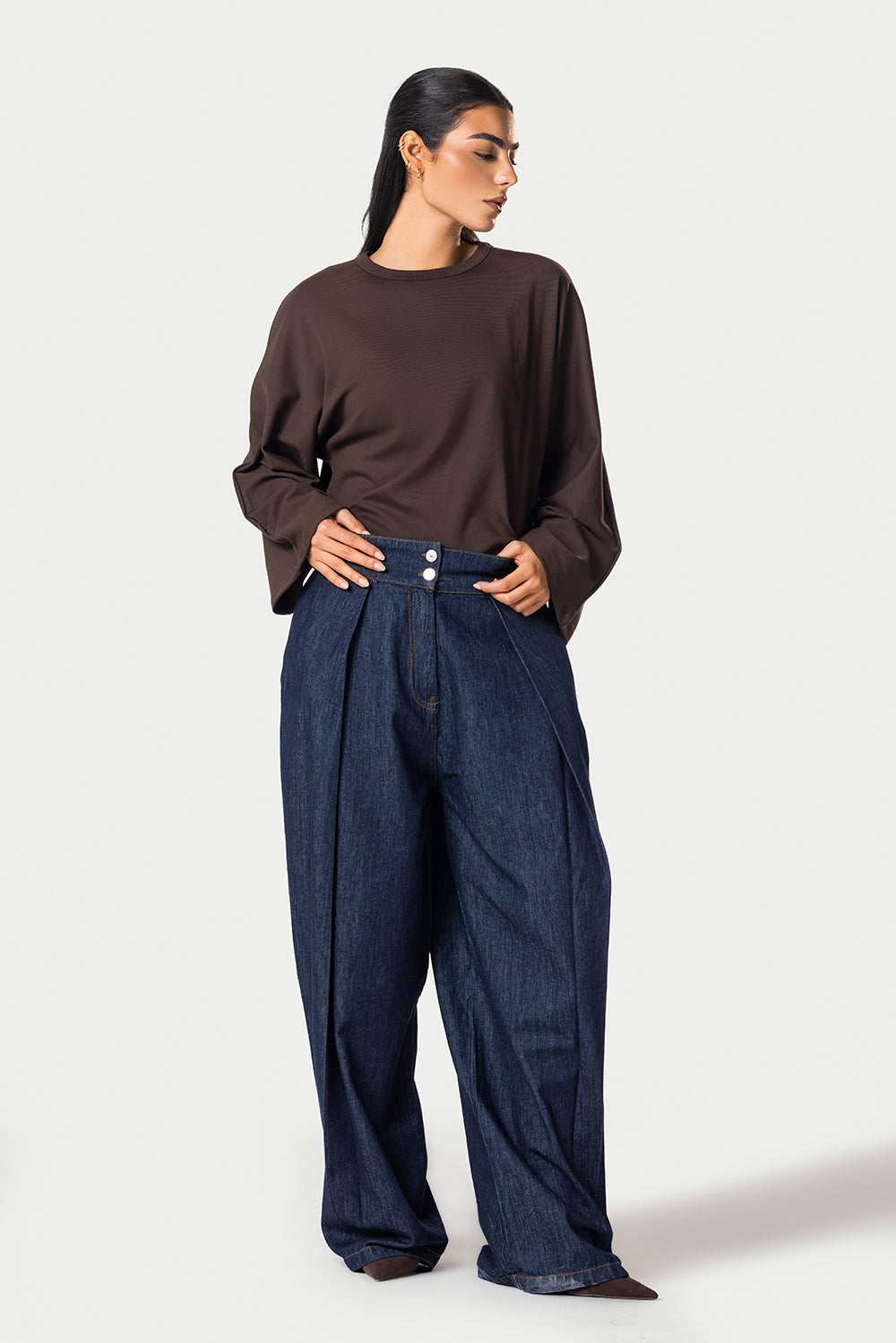 Wide Sleeve Cotton Tee – Brown – photo 7