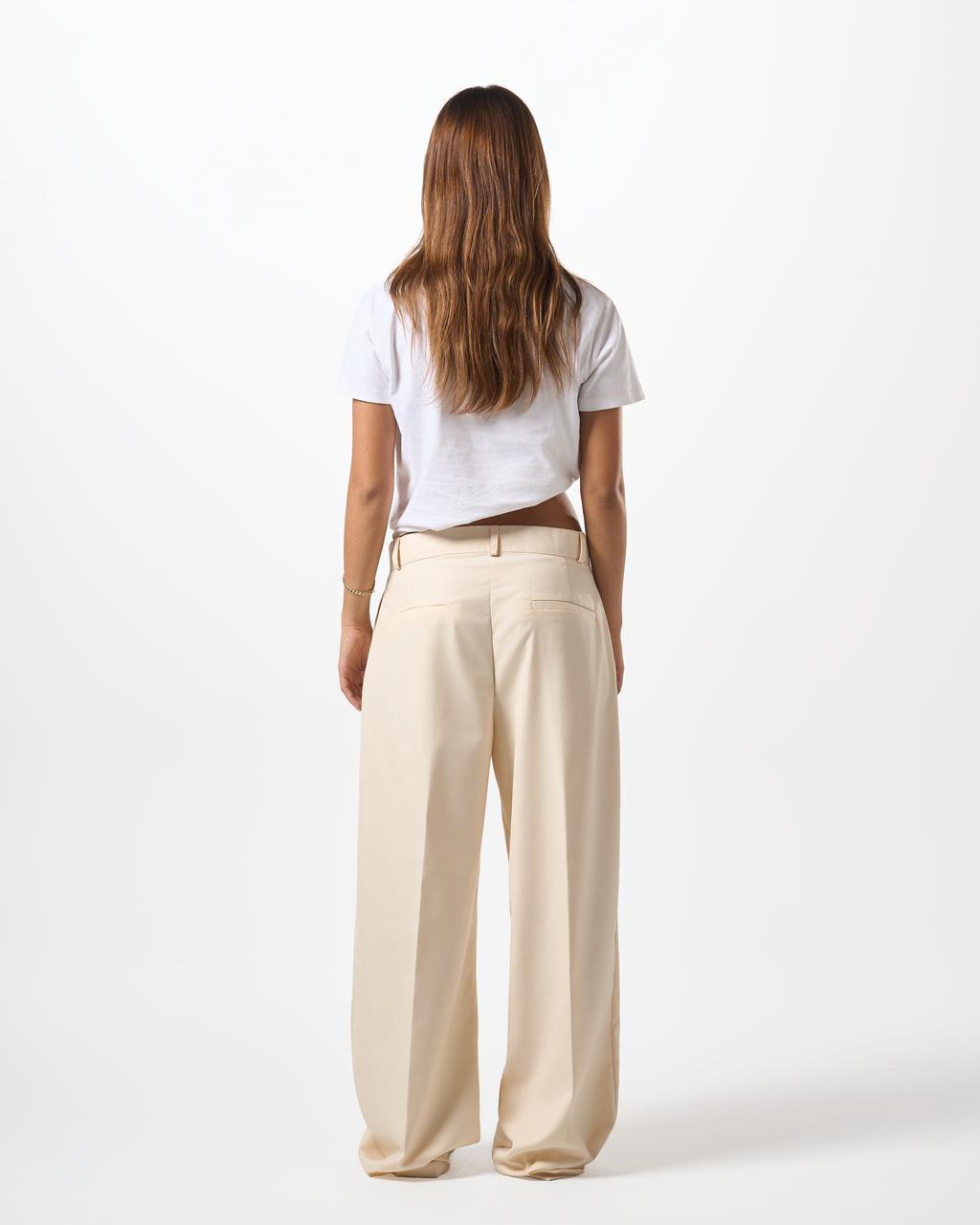 Wide Leg Tailored Pants- Beige