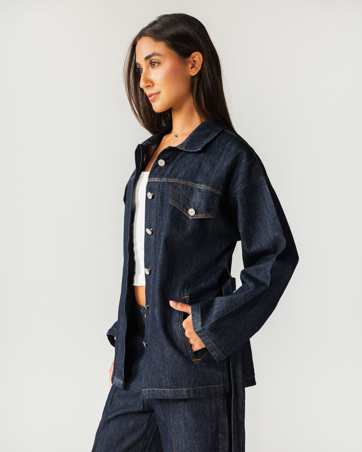 Denim Chemise With Belt - Blue Raw