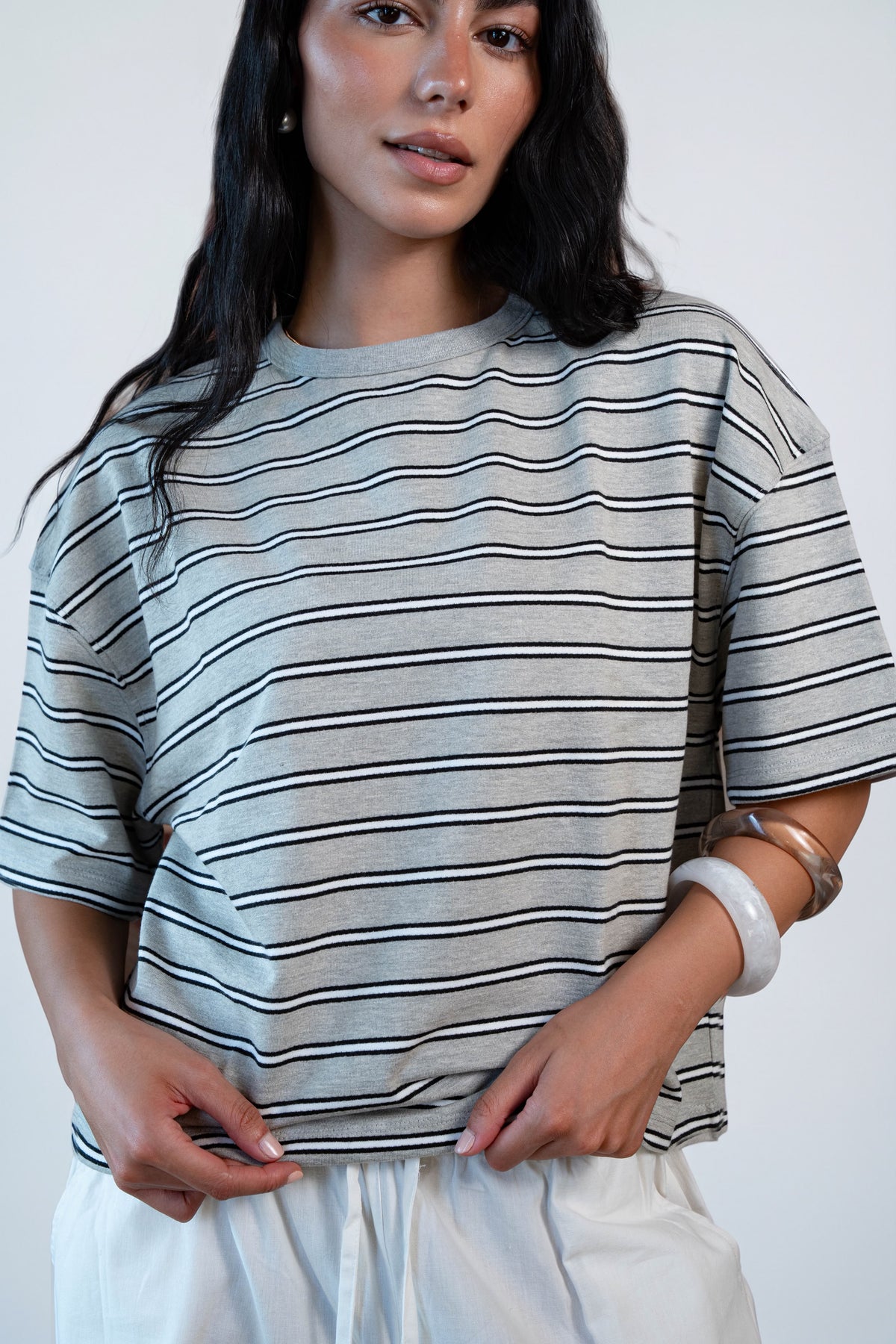 Oversized Striped T-Shirt -Grey