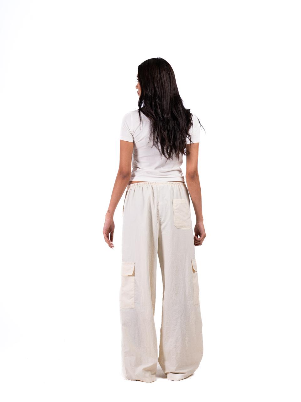 Wide Leg Parachute Pants -Beige