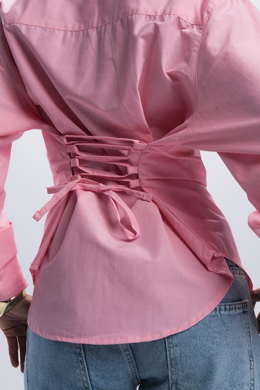 Back Tie Poplin Shirt - Baby Pink