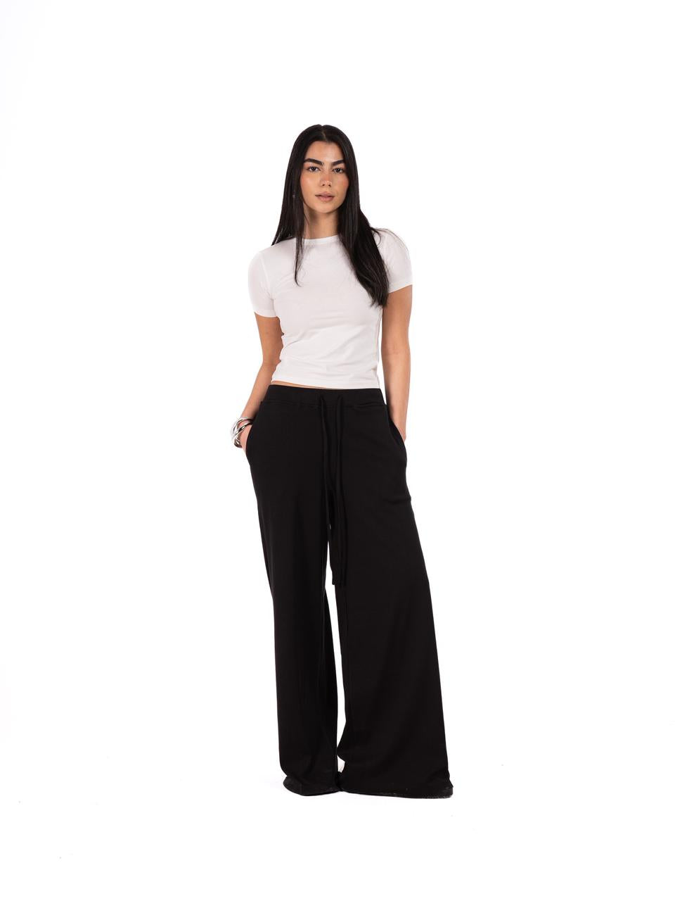 Relaxed Wide Leg Pants -Black