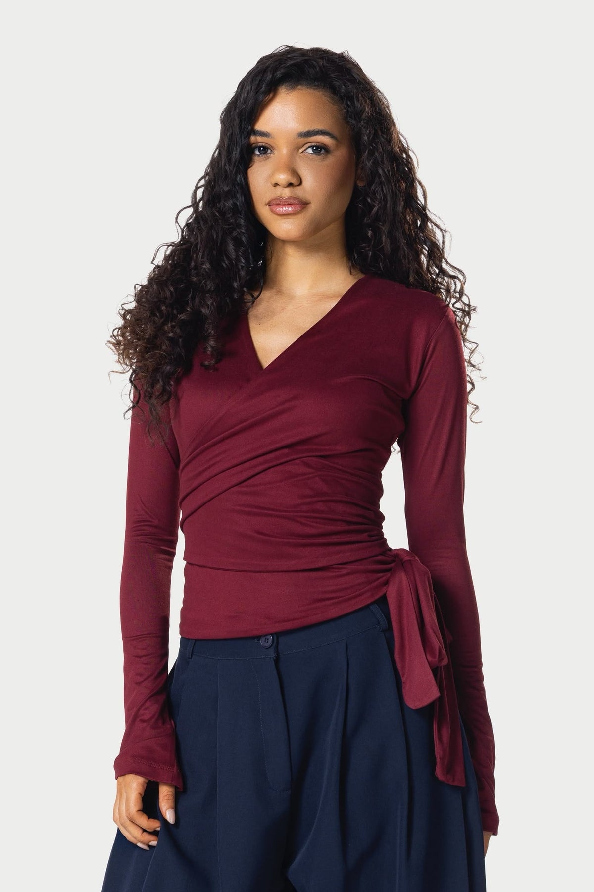 Cotton Wrap Top – Burgundy | Eighties