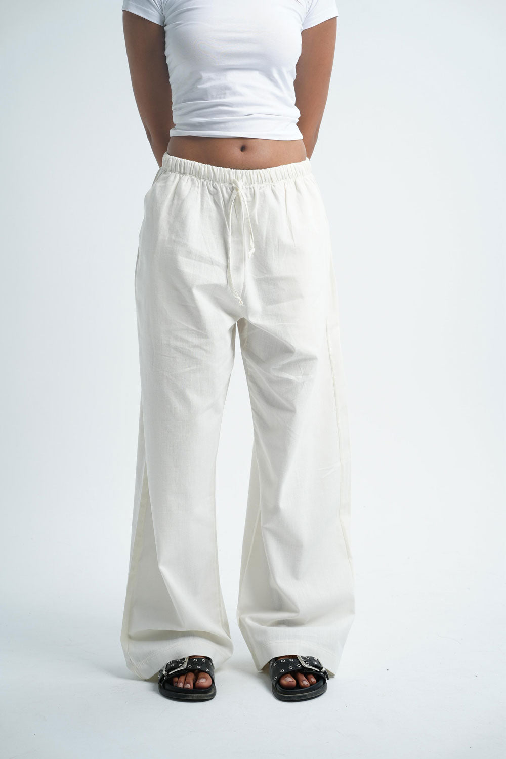Wide-leg linen trousers - Off white