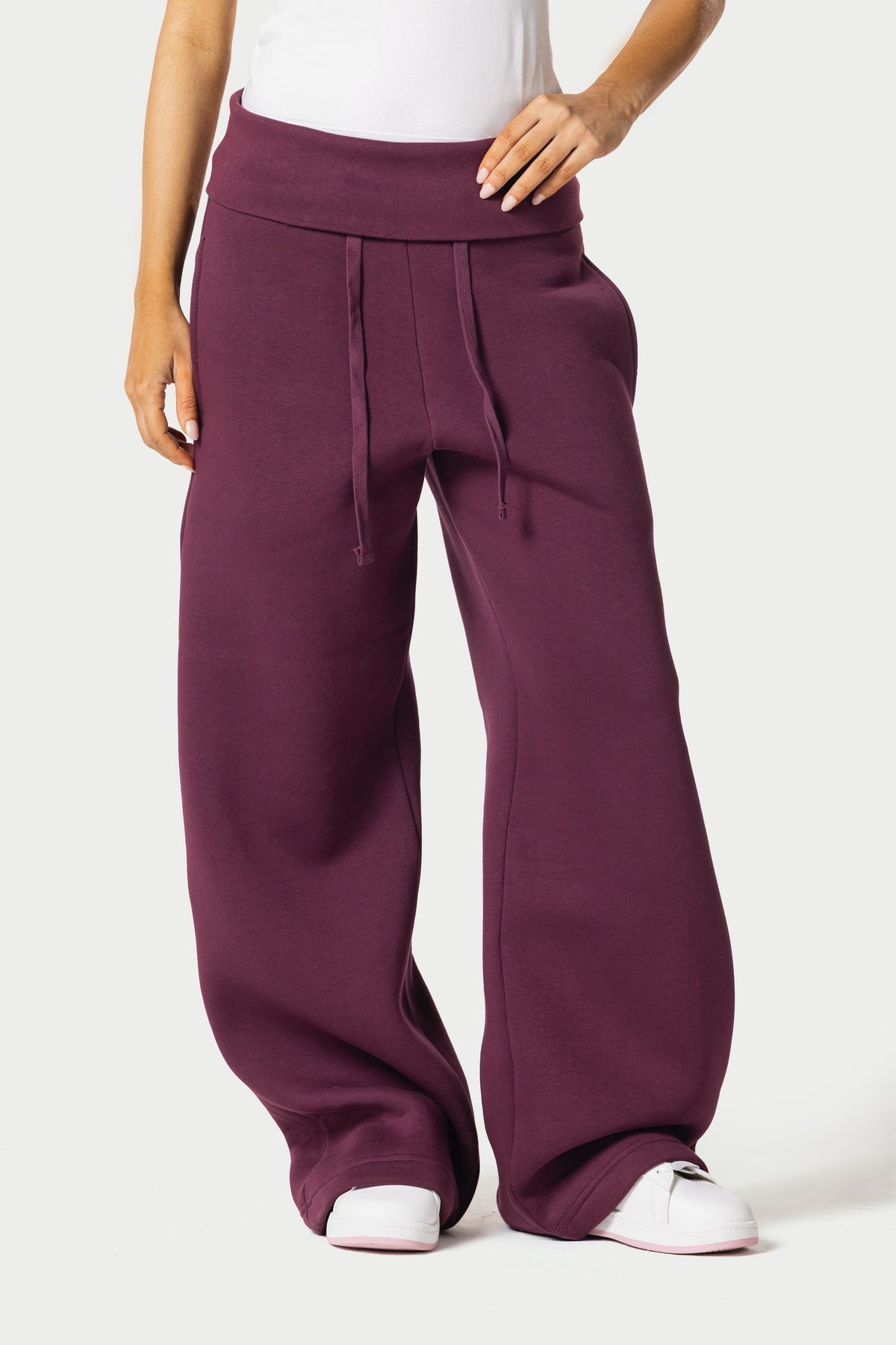Fold Over Wide Leg Sweatpants – burgundy – photo 5