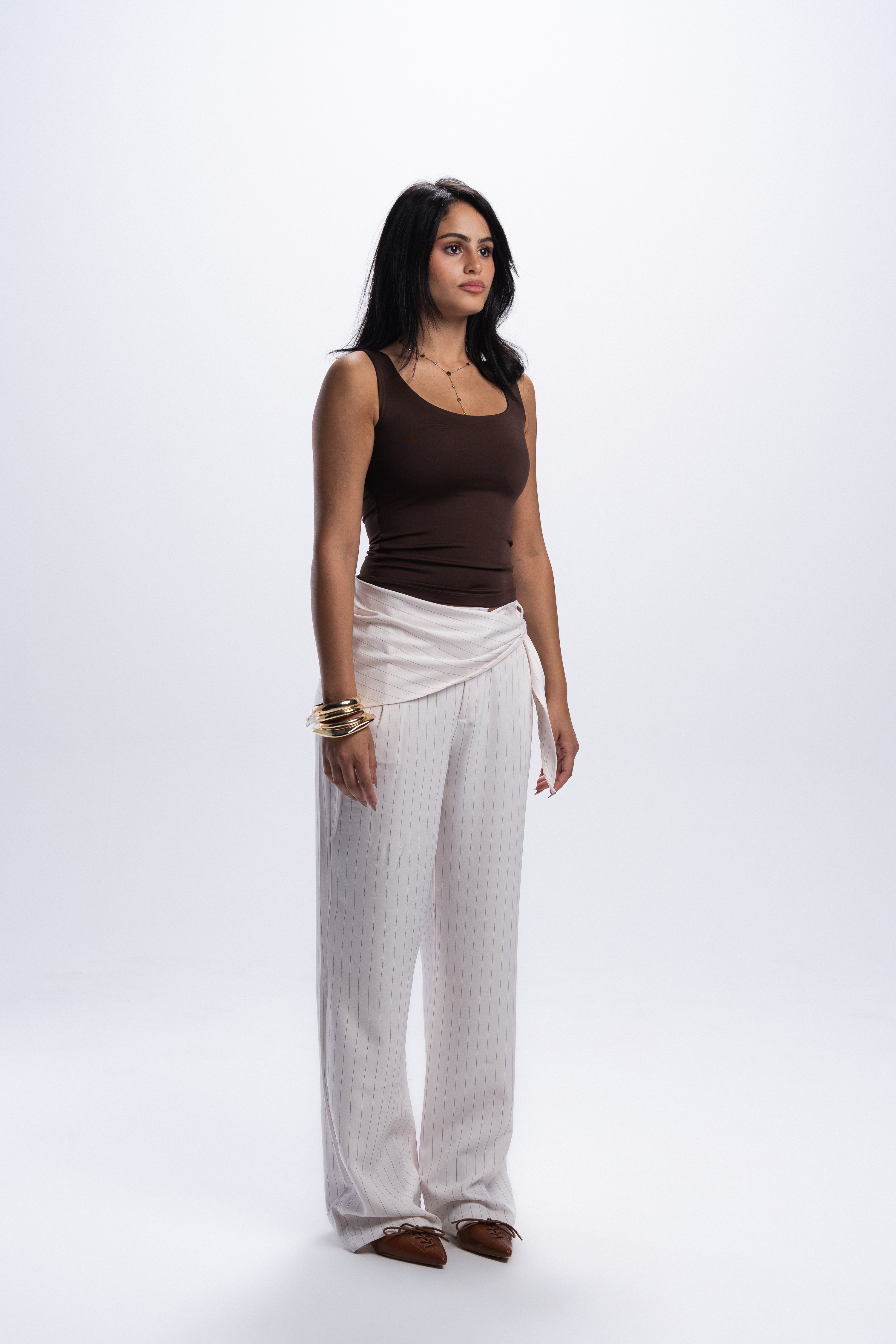 Scarf Pinstriped Pants - off white