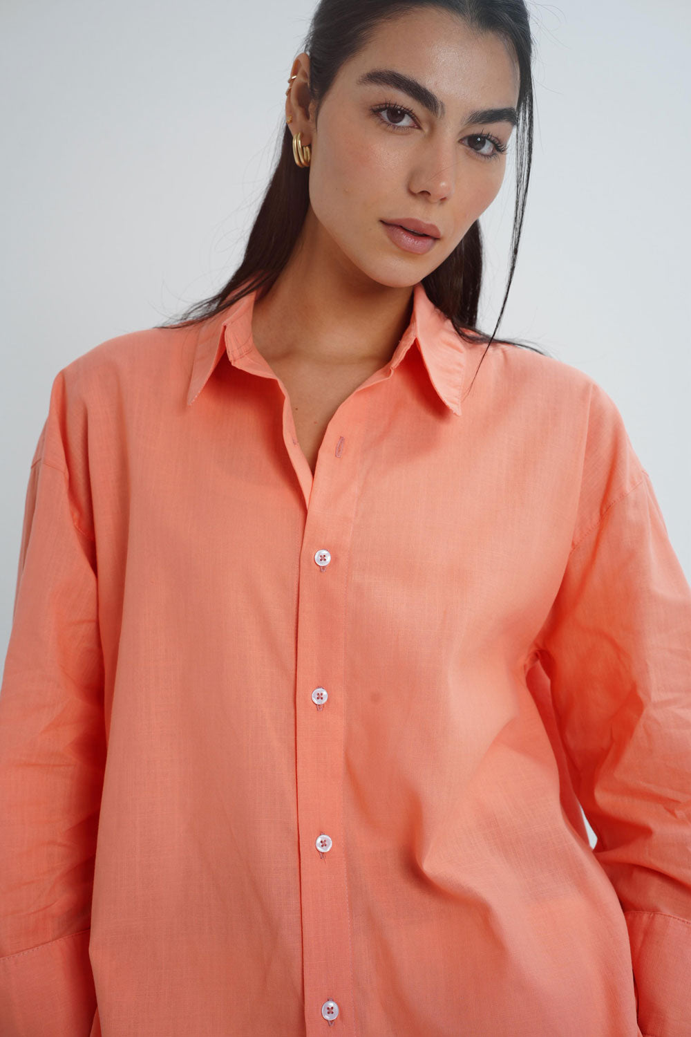 Long sleeve linen shirt - Orange
