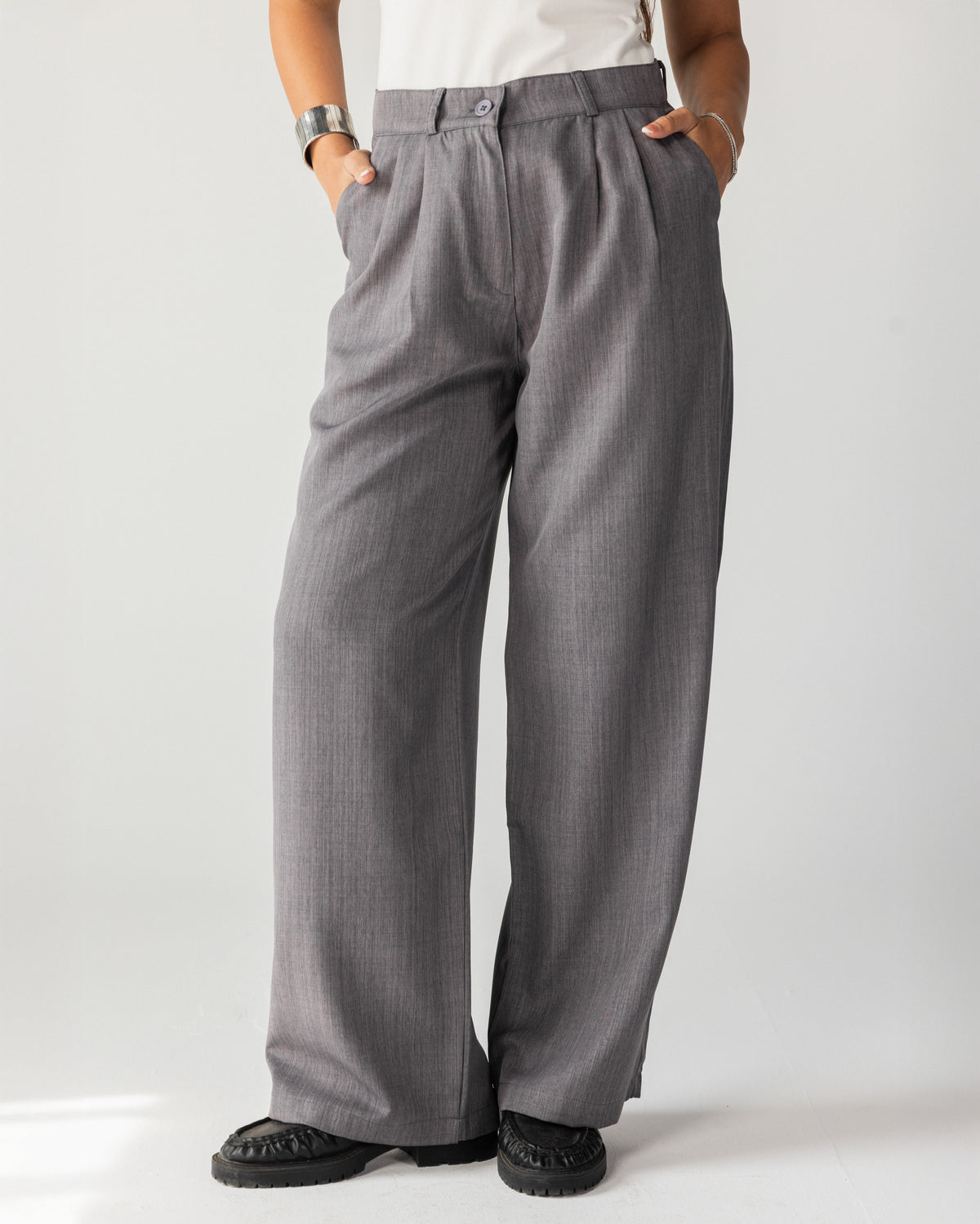 Wide Leg Tailored Pants-Grey