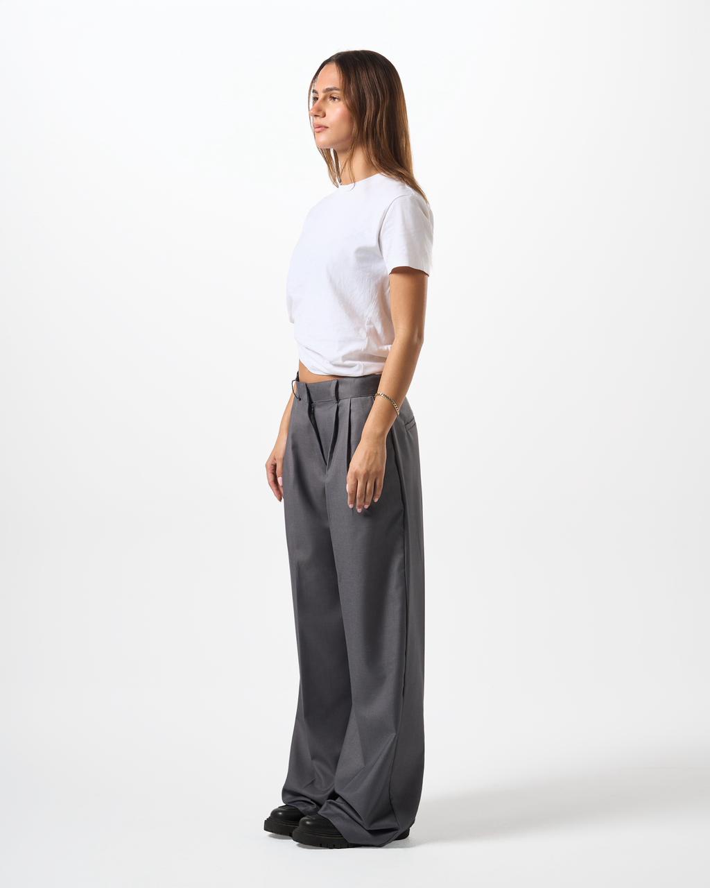 Wide Leg Tailored Pants-Grey