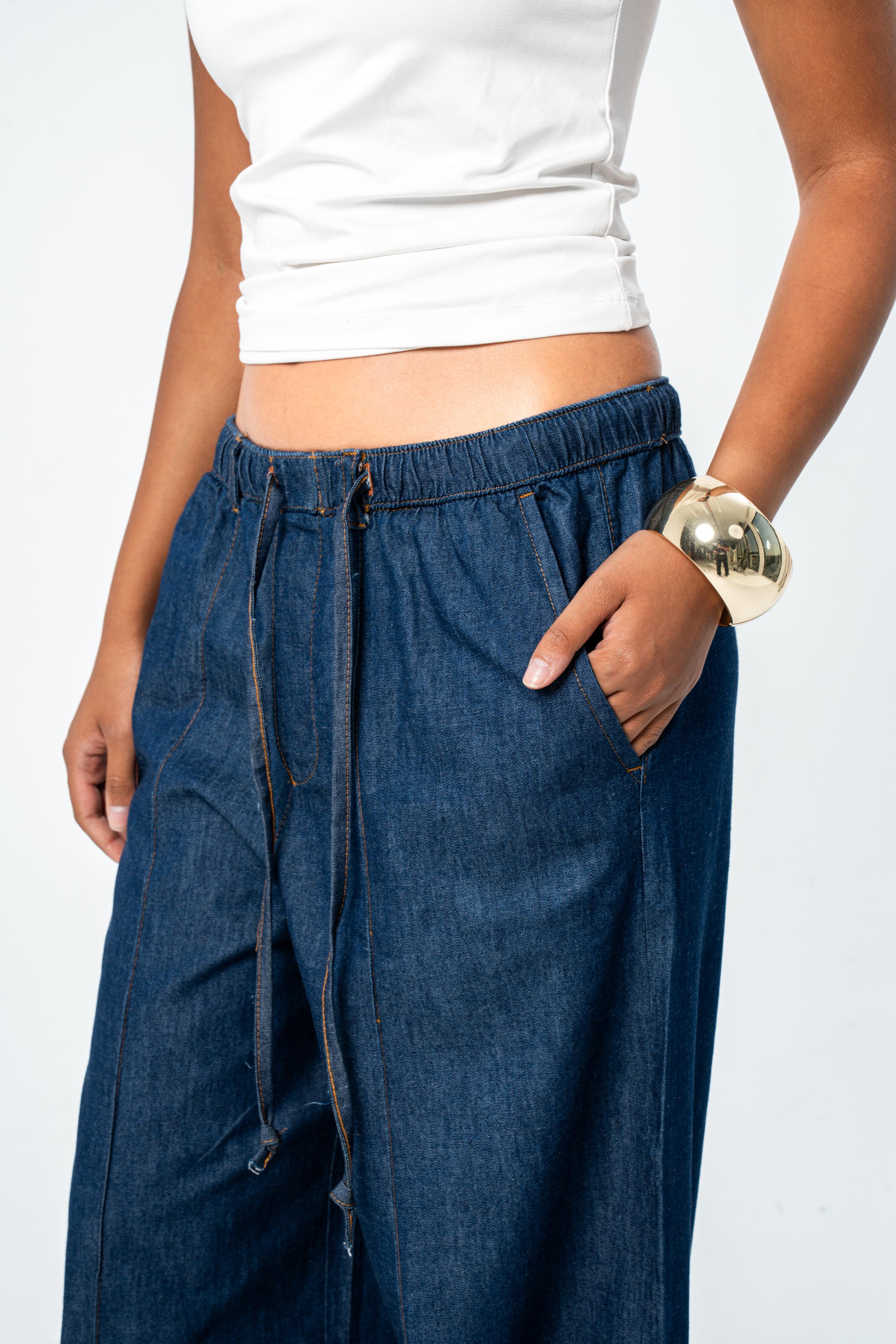 High Waist Wide Leg Denim - Blue
