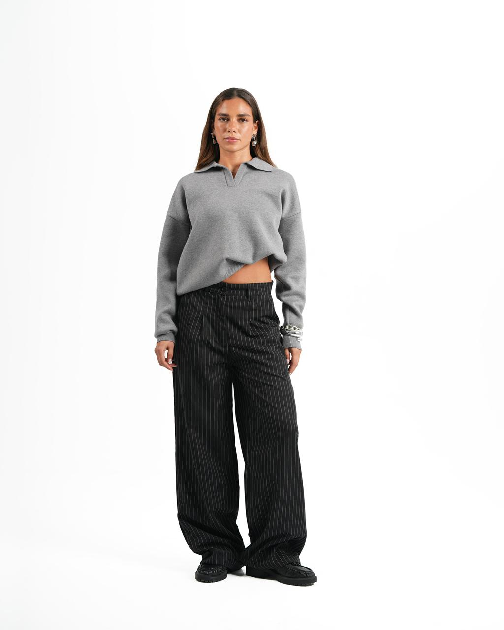 Classic Pinstriped Pants - Black