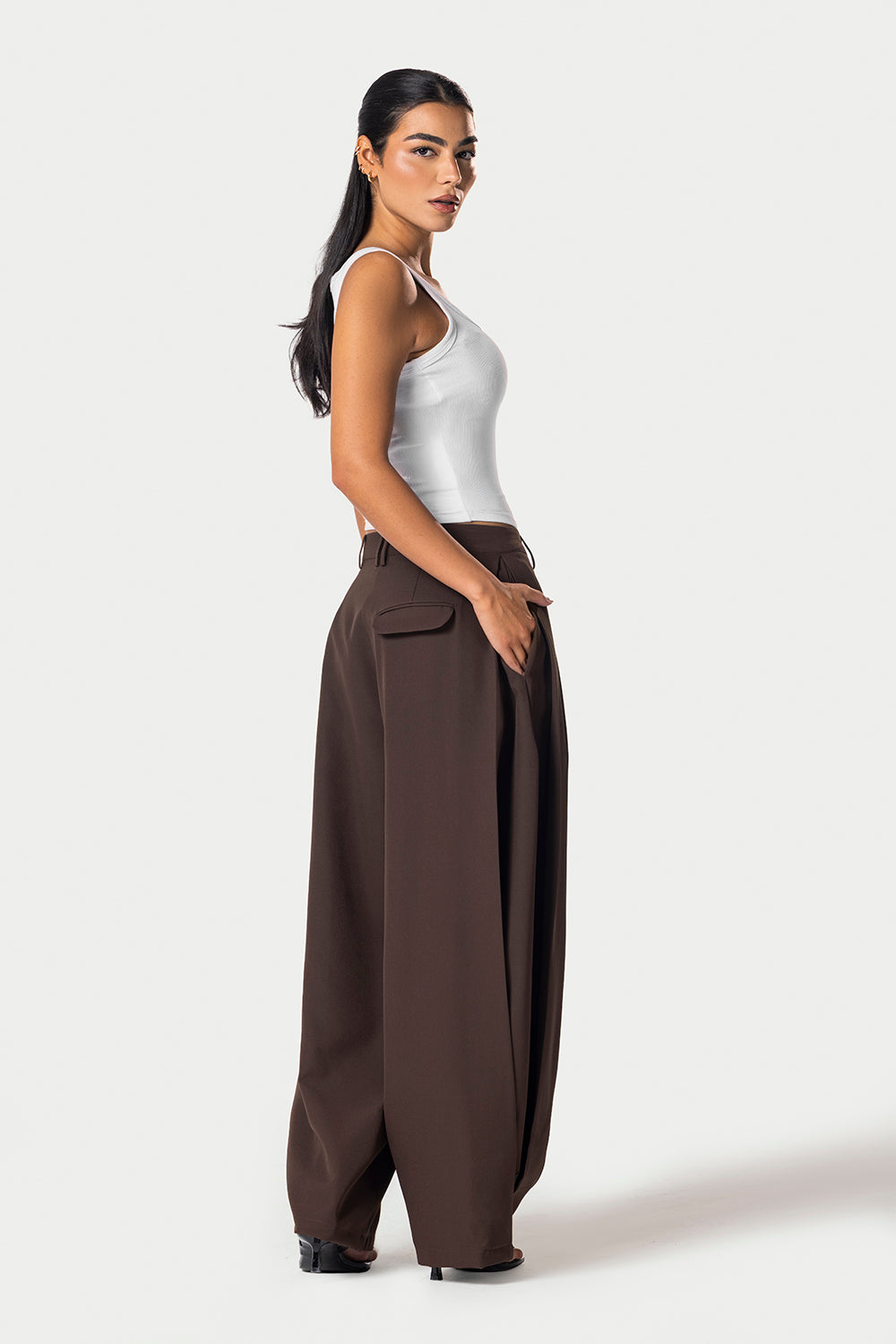 Side Pleated Trousers – Brown – photo 4