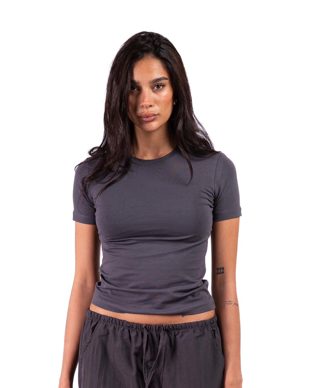 Short Sleeve Round Top - Grey