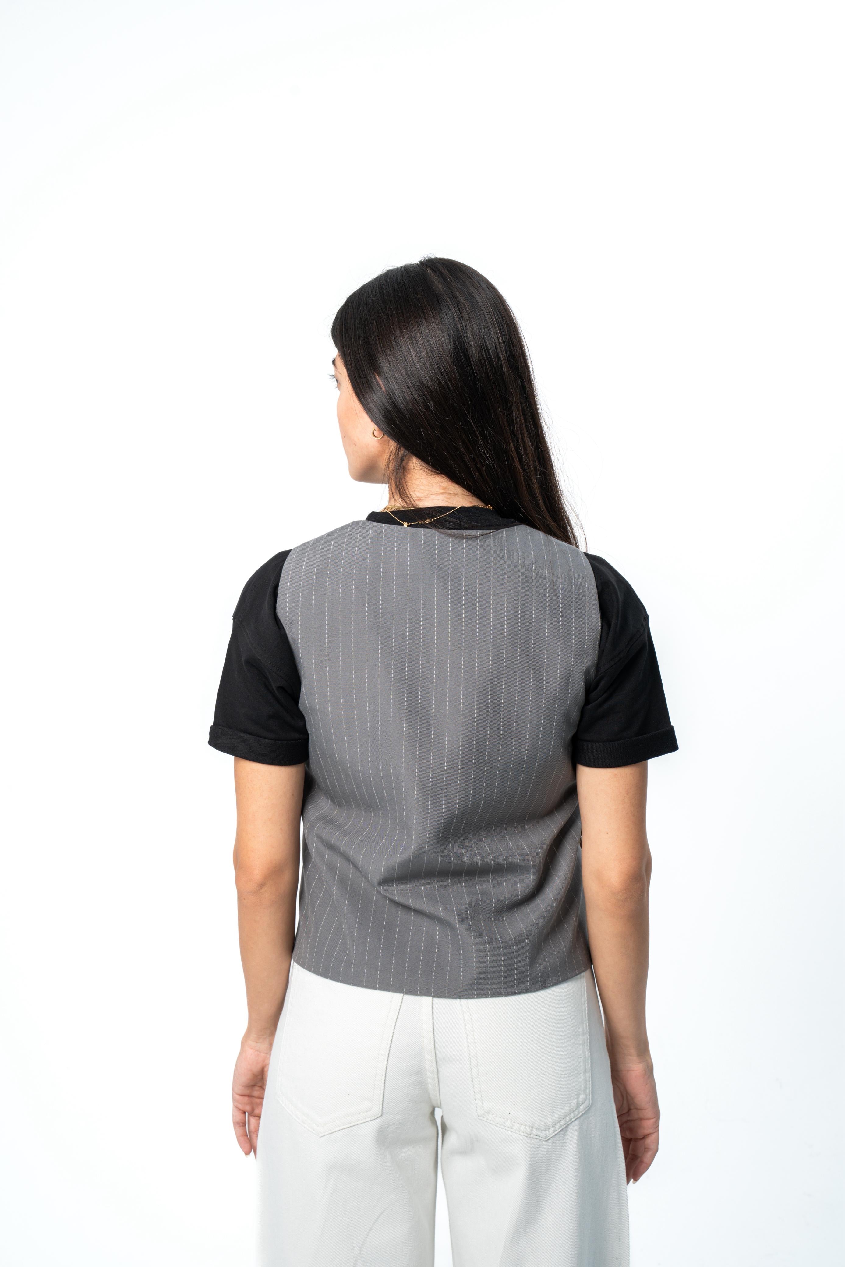 Pinstriped Classic Vest - Grey