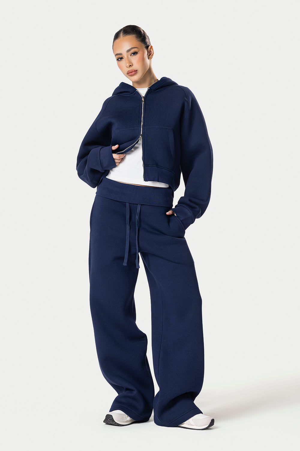 Cropped Double Zipper Jacket – Navy Blue – photo 7