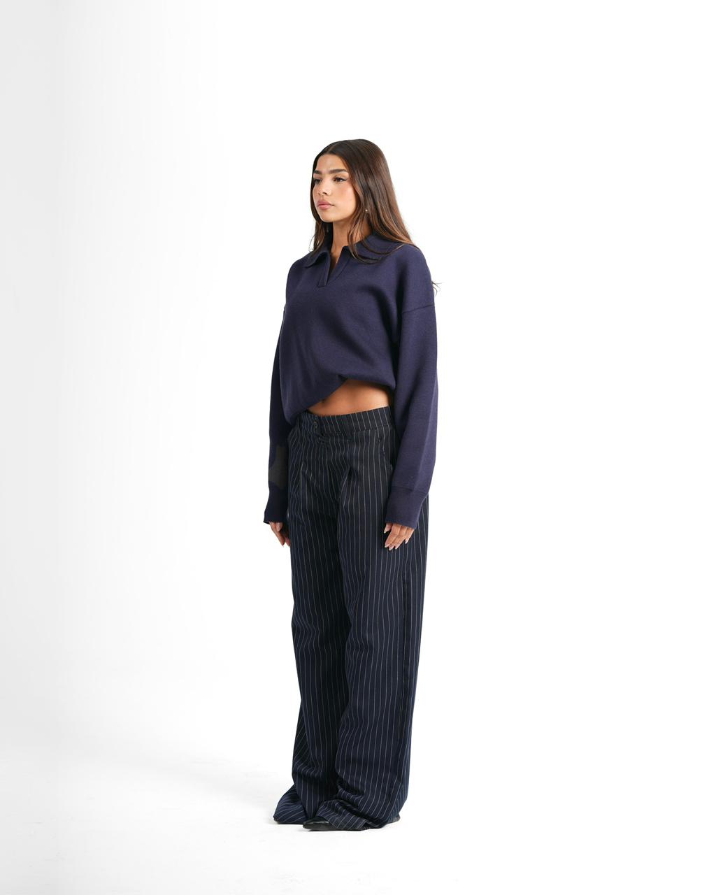 Classic Pinstriped Pants - Dark blue