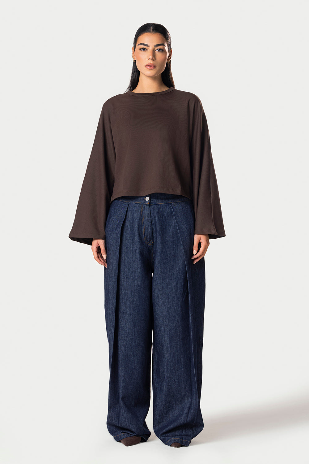Wide Sleeve Cotton Tee – Brown – photo 5