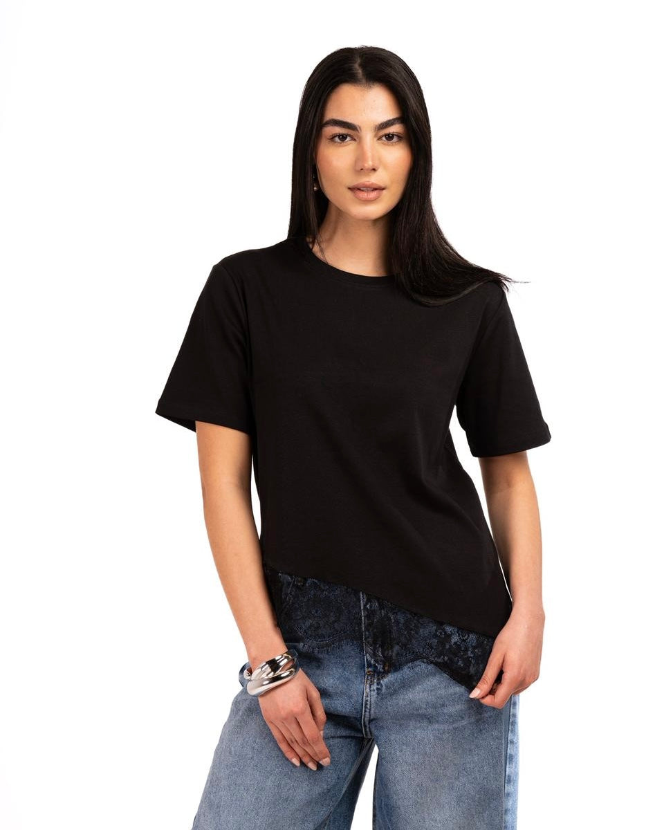 Short Sleeve Lace-Tee -Black