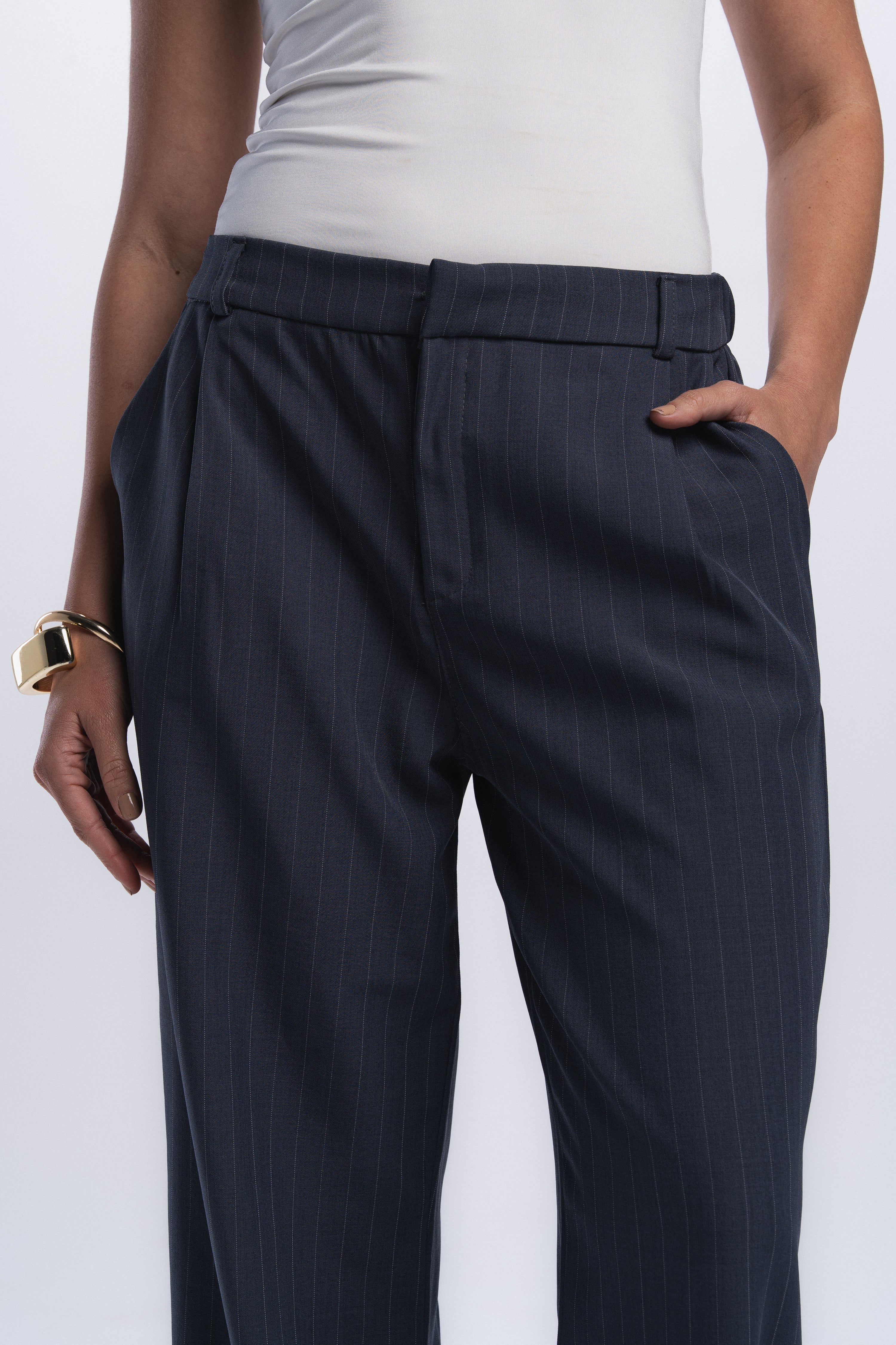 Scarf Pinstriped Pants - Grey