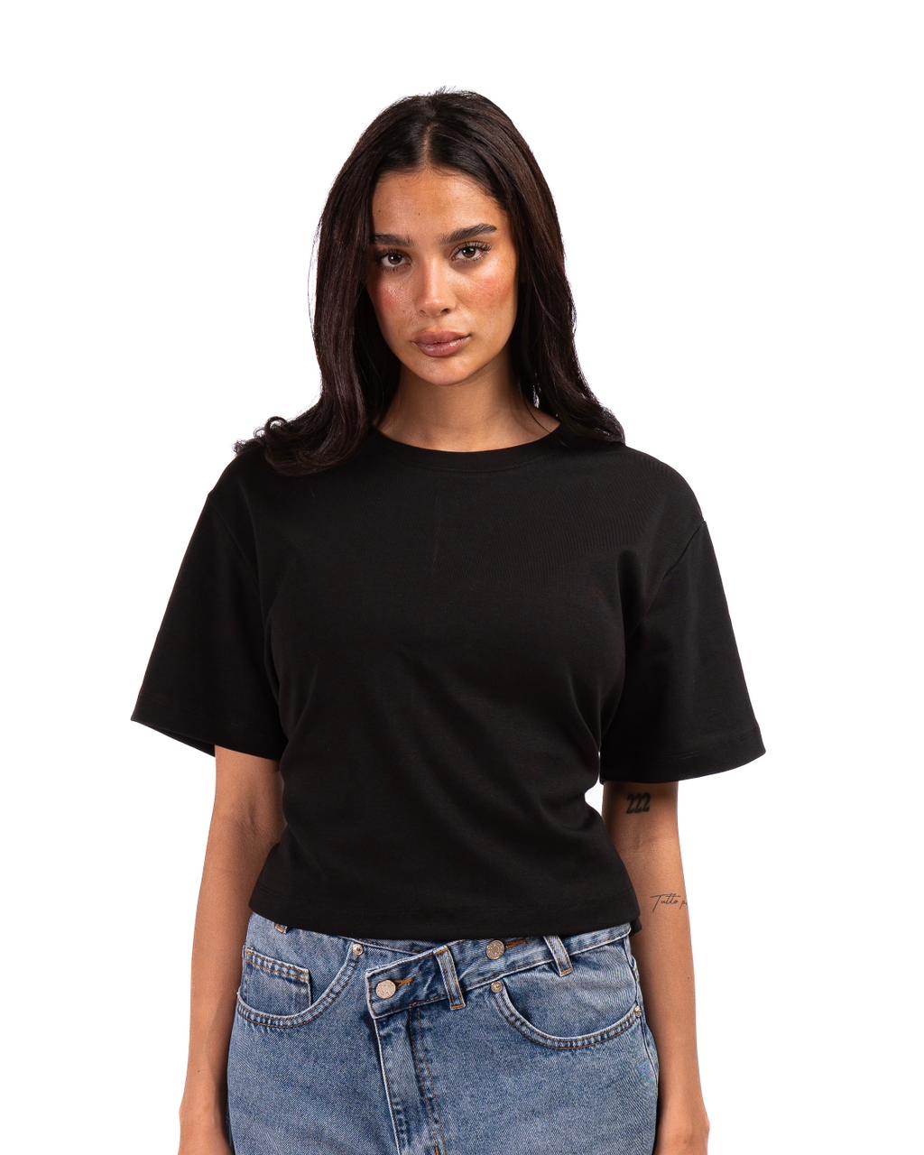 Short Sleeve Back-Tie Top -Black