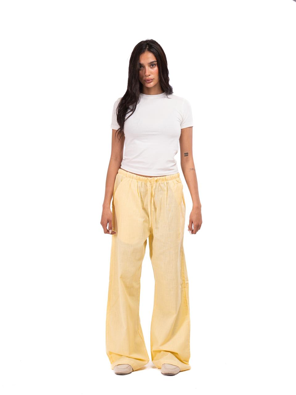 Wide Leg Linen Trousers - Yellow