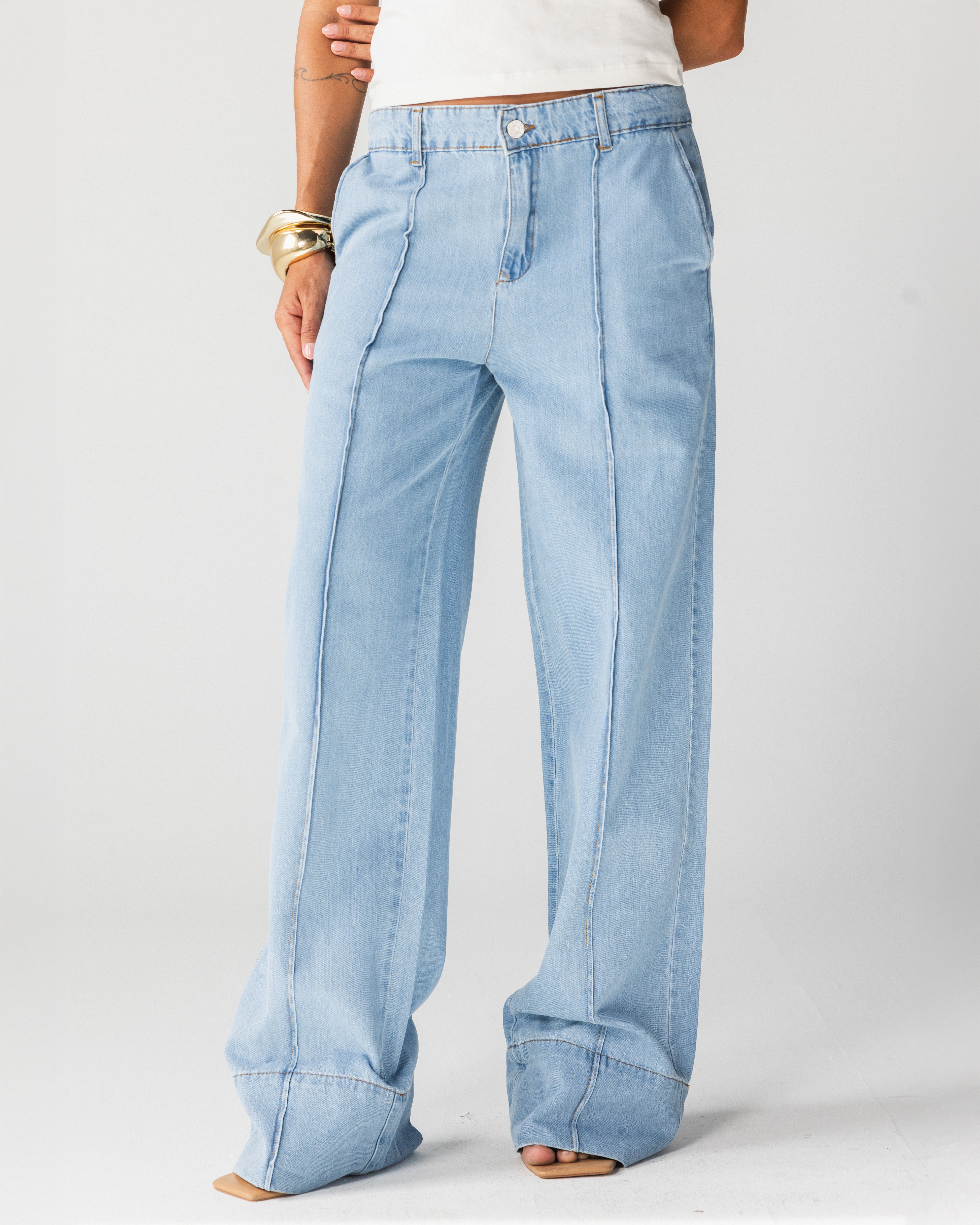 Front seam straight jeans - Light Blue