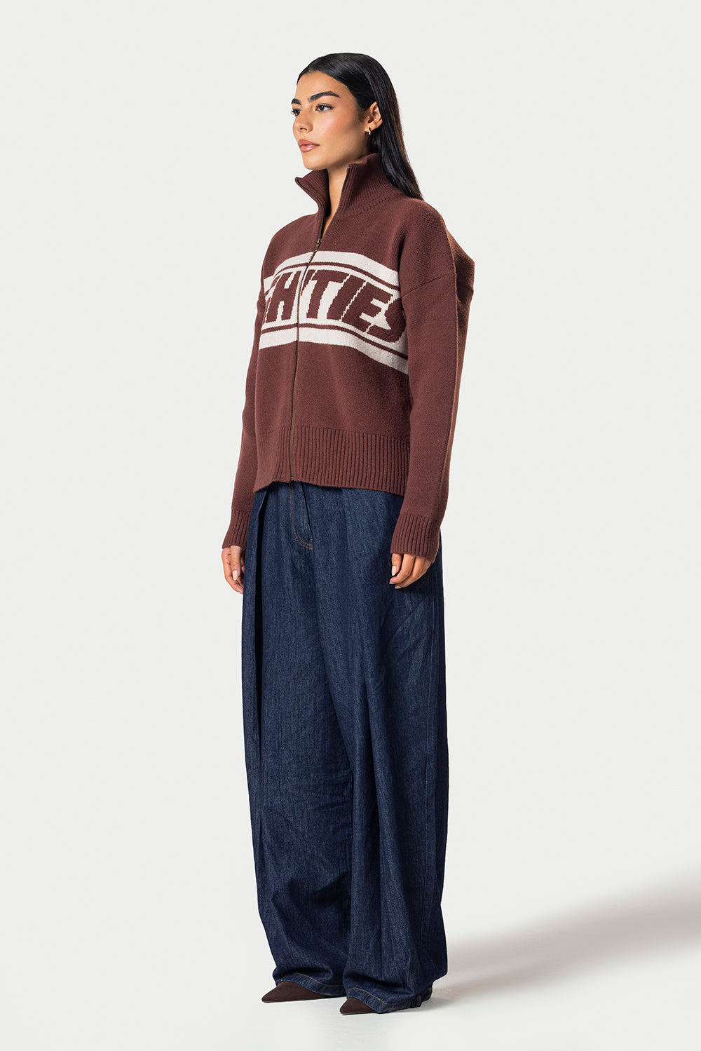 Eighties Zip Up knitted Sweater – Brown – photo 10