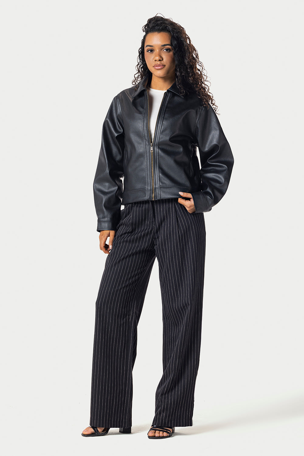 Cropped Leather Jacket – Black – photo 7