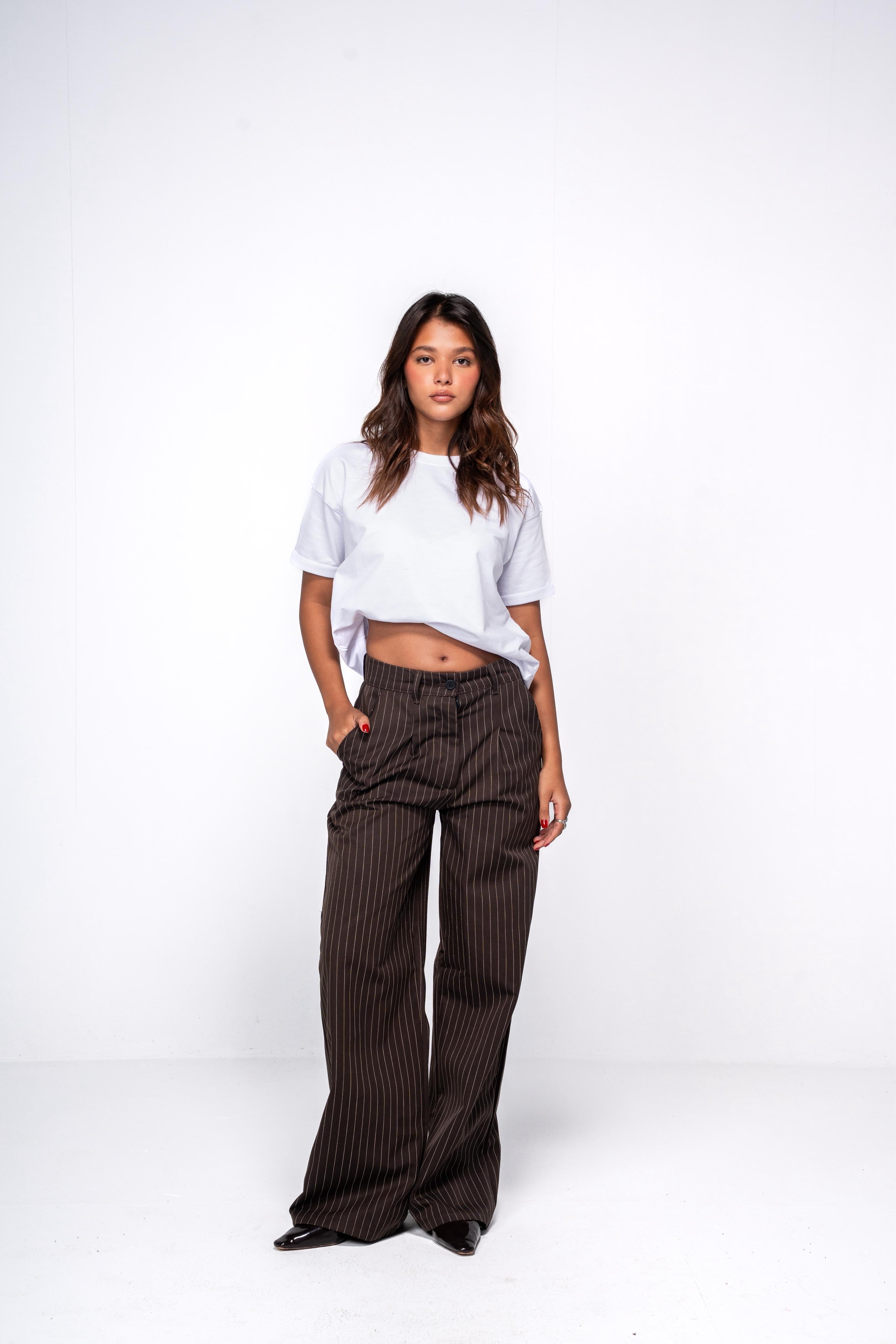 Classic Pinstriped Pants - Brown