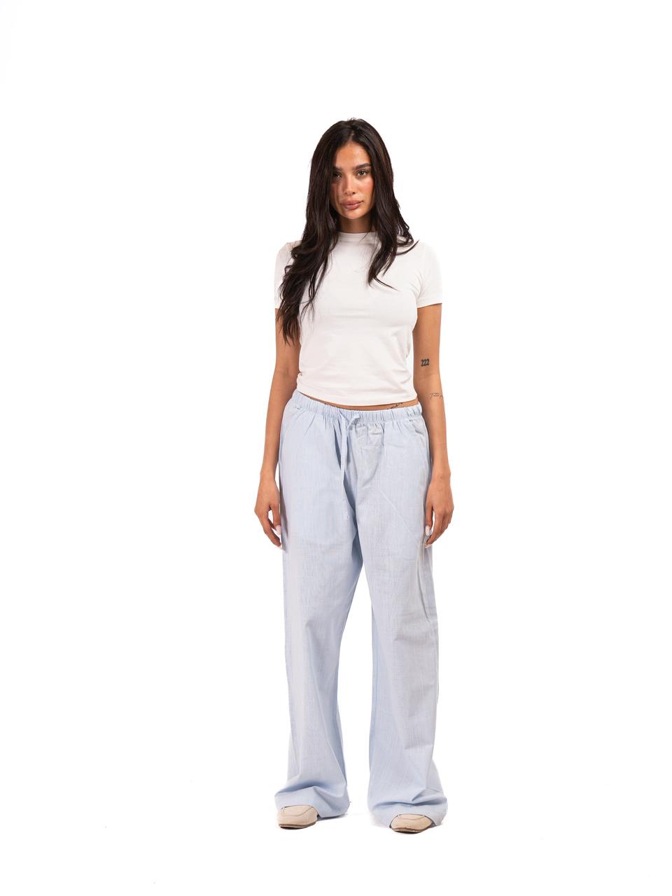 Wide Leg Linen Trousers -Babyblue